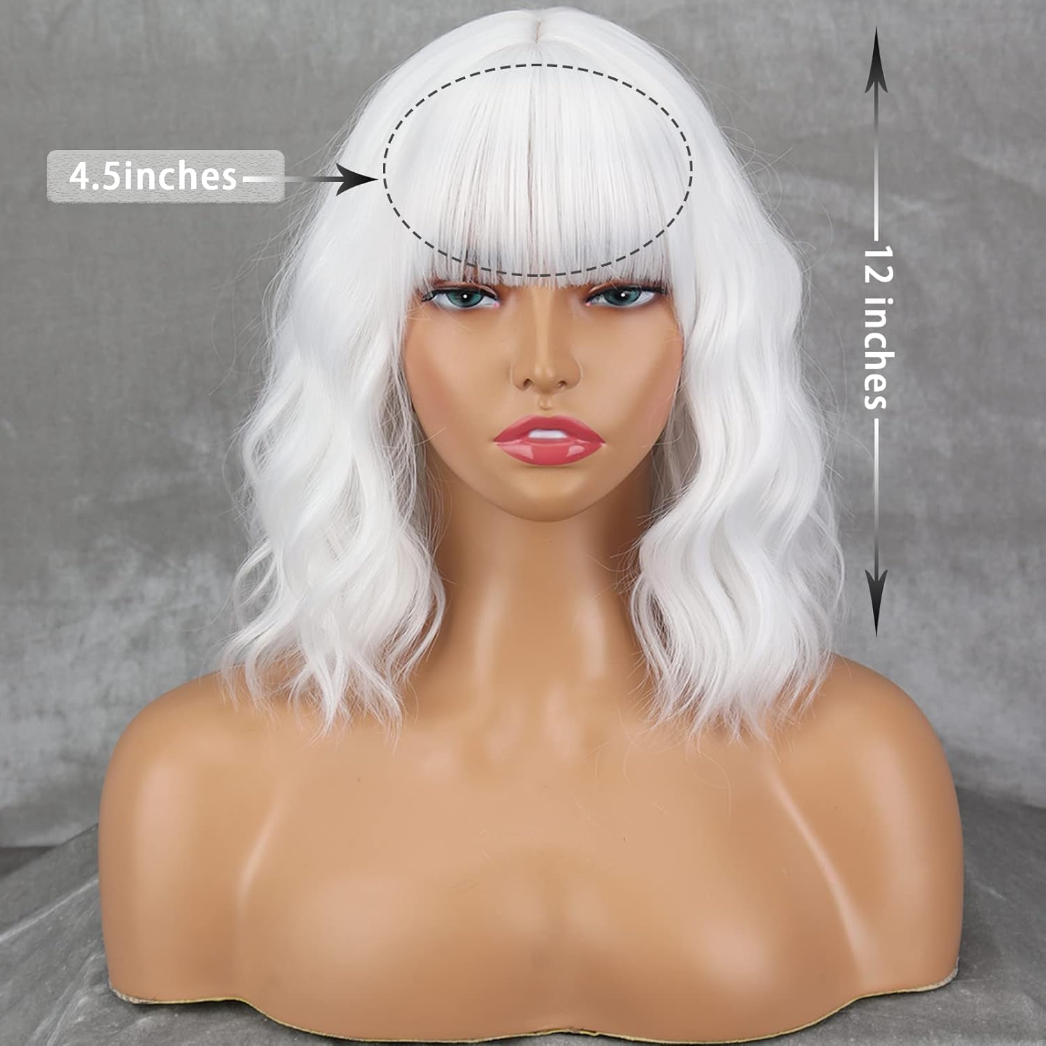 PORSMEER Short White Wig Pastel Wavy Bob Wig with Fringe Natural Looking Synthetic Hair Wigs for Women Girls Party Or Daily Wear 10inch,white - Image 2
