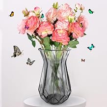 Modern Glass Vase, 7 Inch Diamond Crystal Clear Flower Vase for Home Office Decor Crystal Grey