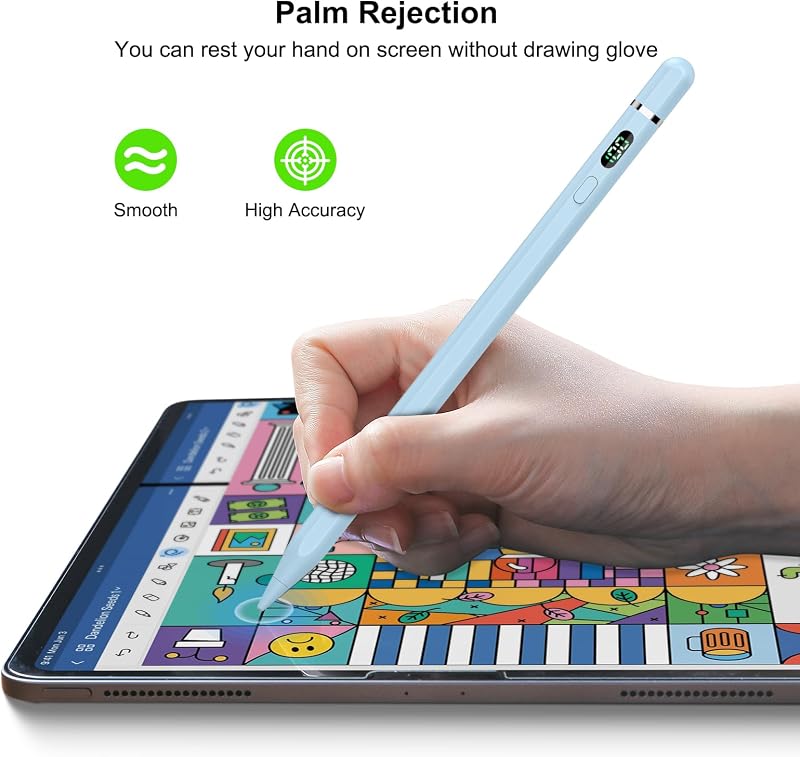 KOKABI iPad Ceruza - USB-C Töltésű Digitális Toll Tenyérérzékelővel és Dőlésérzékenységgel iPad 6-10, Pro 11"/12.9", Air 3/4/5, Mini 5/6 Mod