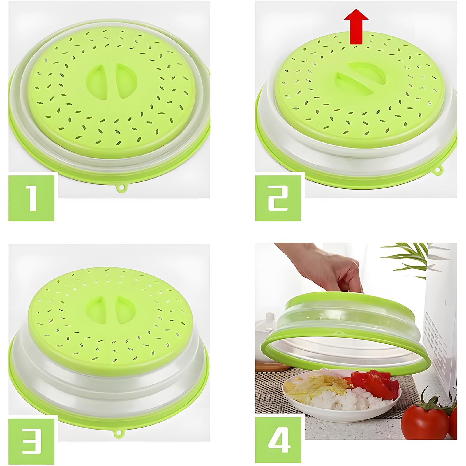 Coperchio Antischizzi Per Microonde Pieghevole - Copripiatti Con Fori Vapore 26.5cm Grigio Per Frutta E Verdura - Foto 5