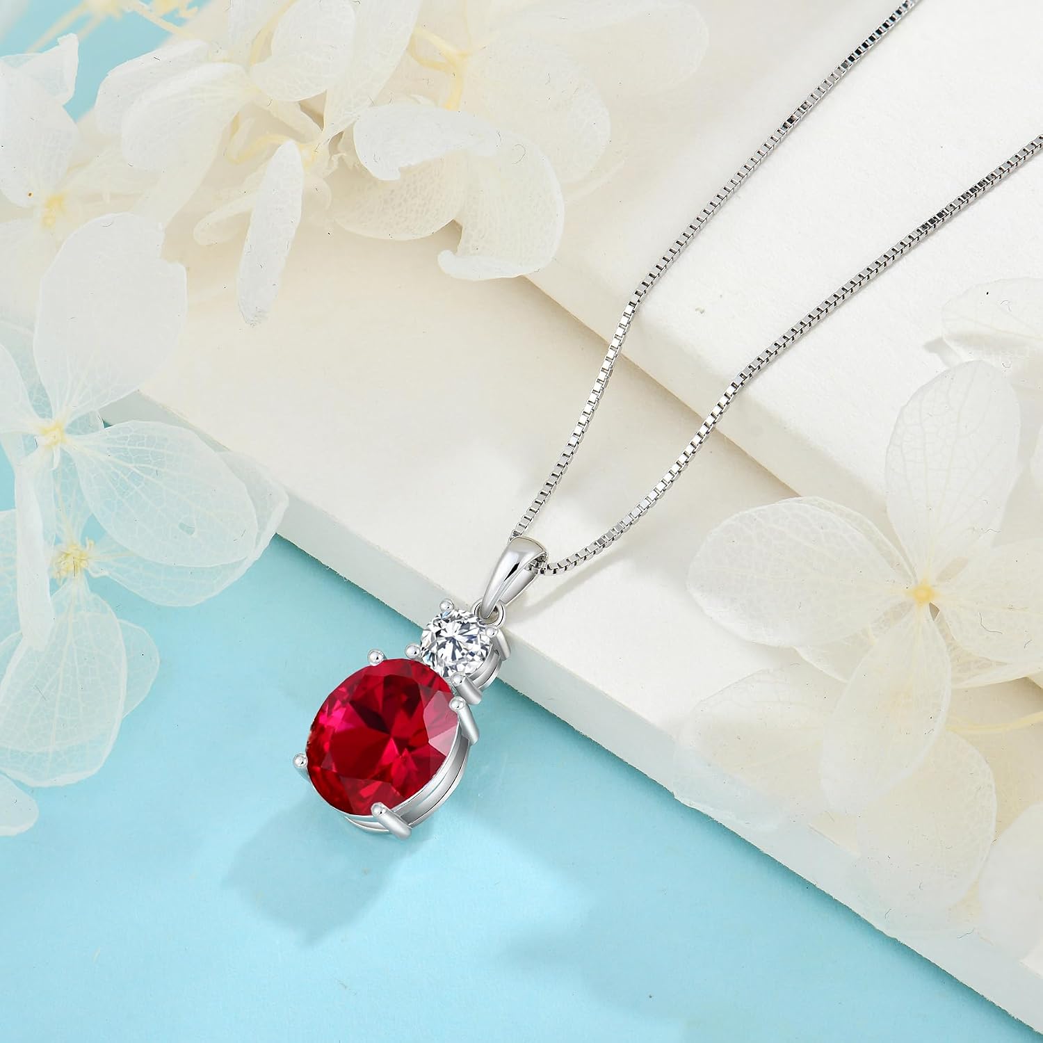 Birthstone Necklace for Women 925 Sterling Silver Oval Cut Cubic Zirconia Pendant Jewelry for Her