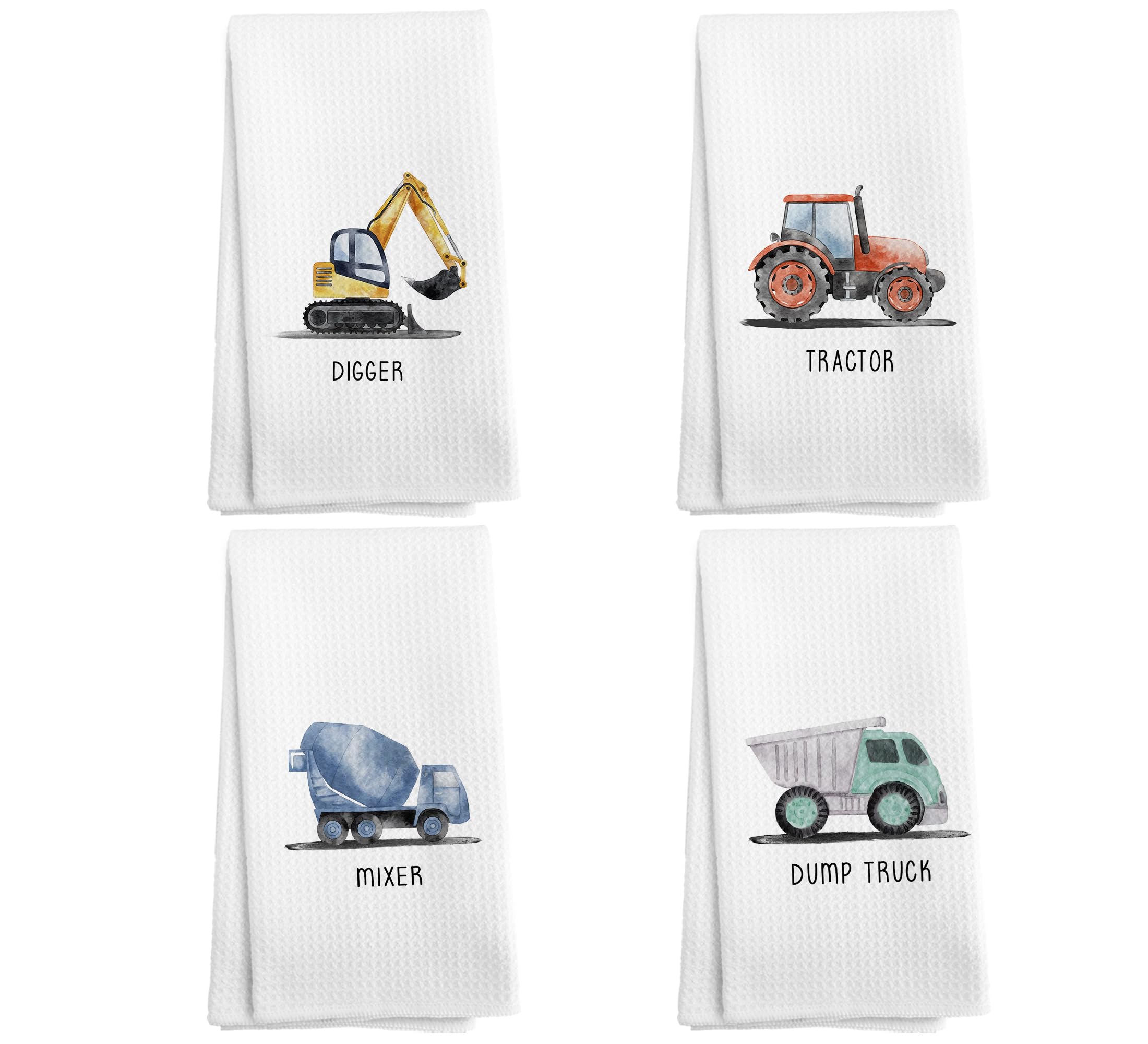 Juego de 4 toallas de mano decorativas de vehículos de construcción para niños, toalla de mano decorativa para niños, vehículos de ingeniería, toallas de mano para baño, cocina, 16 x 24 pulgadas