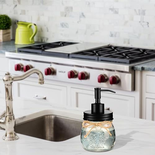 Miniatura 4 de Amolliar Dispensador de jabón líquido en tarro Mason de 10 onzas, bomba y tapa de acero inoxidable, bonita decoración de granja para cocina, baño,