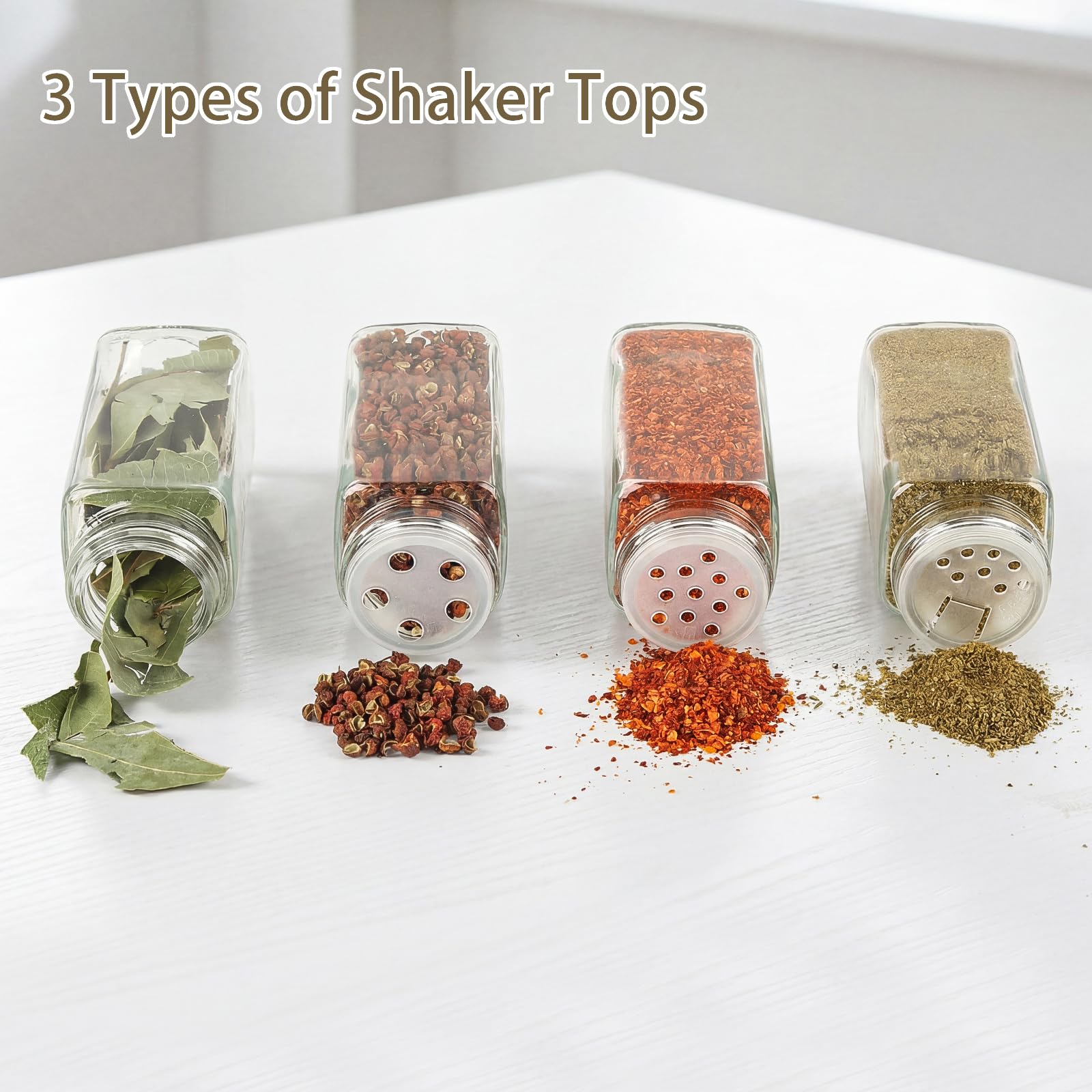 24 Pièces Pot Epices Verre Carré 120ml Bocaux à Épices avec Couvercle en Aluminium, Rangement pour Epices de Cuisine, Convient pour Le Camping (Blanc argenté)