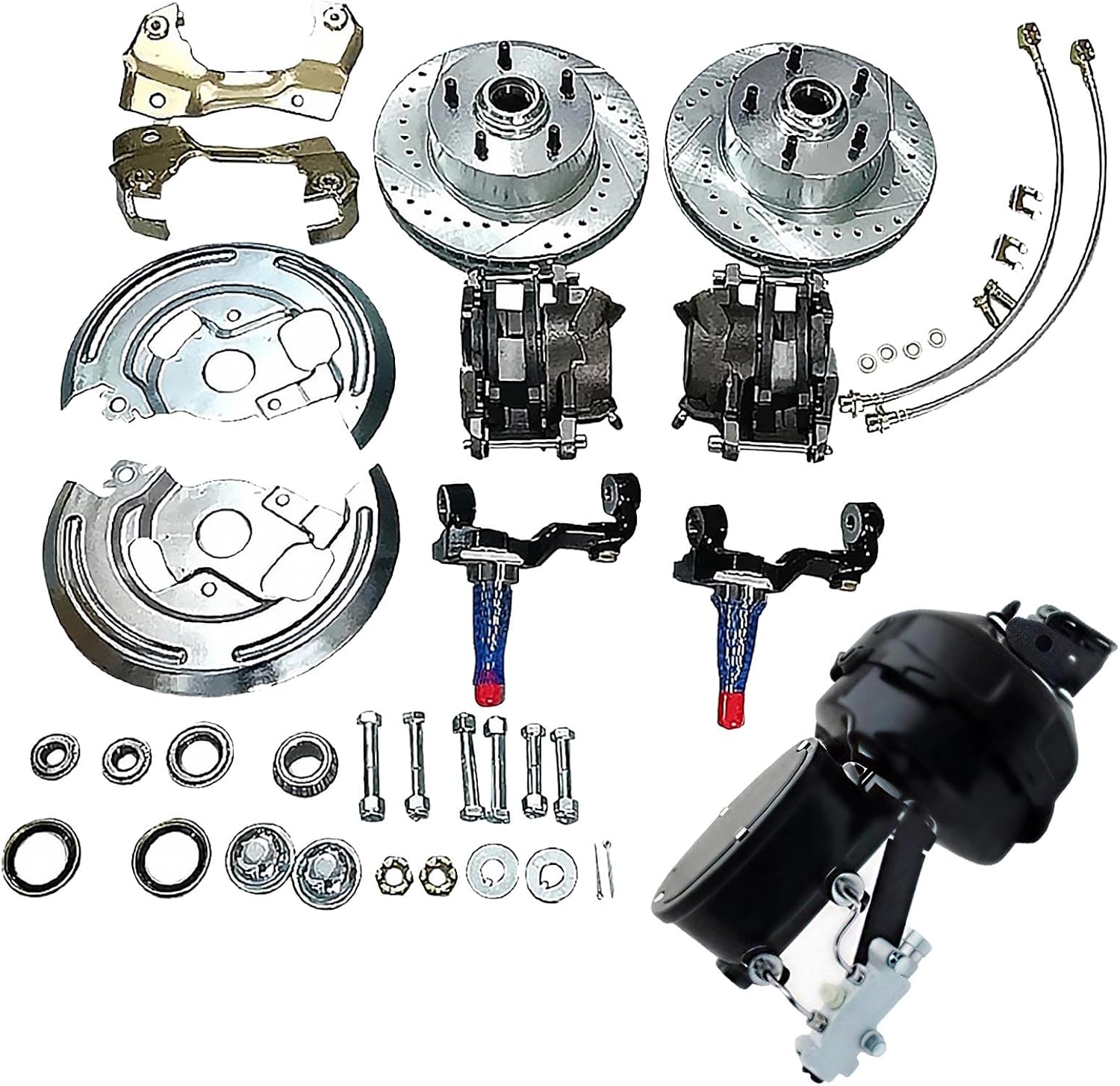 BST BSSP Front Disc Brake Conversion Kit w/ 9" Power Brake Booster for 1964-1972 Chevy Chevelle A-Body Complete Drum/Disc Master Cylinder System w/Booster, Rotors & Calipers