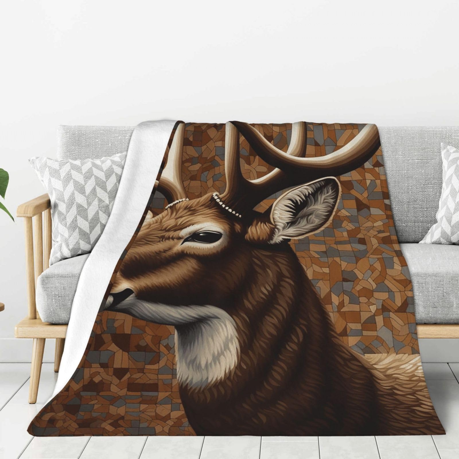 Deer On Brown Background Throw Blanket Plush Flannel Fleece Blanket, Soft Lightweight Cozy Blankets 50"X40" for Bed Couch Sofa Travel