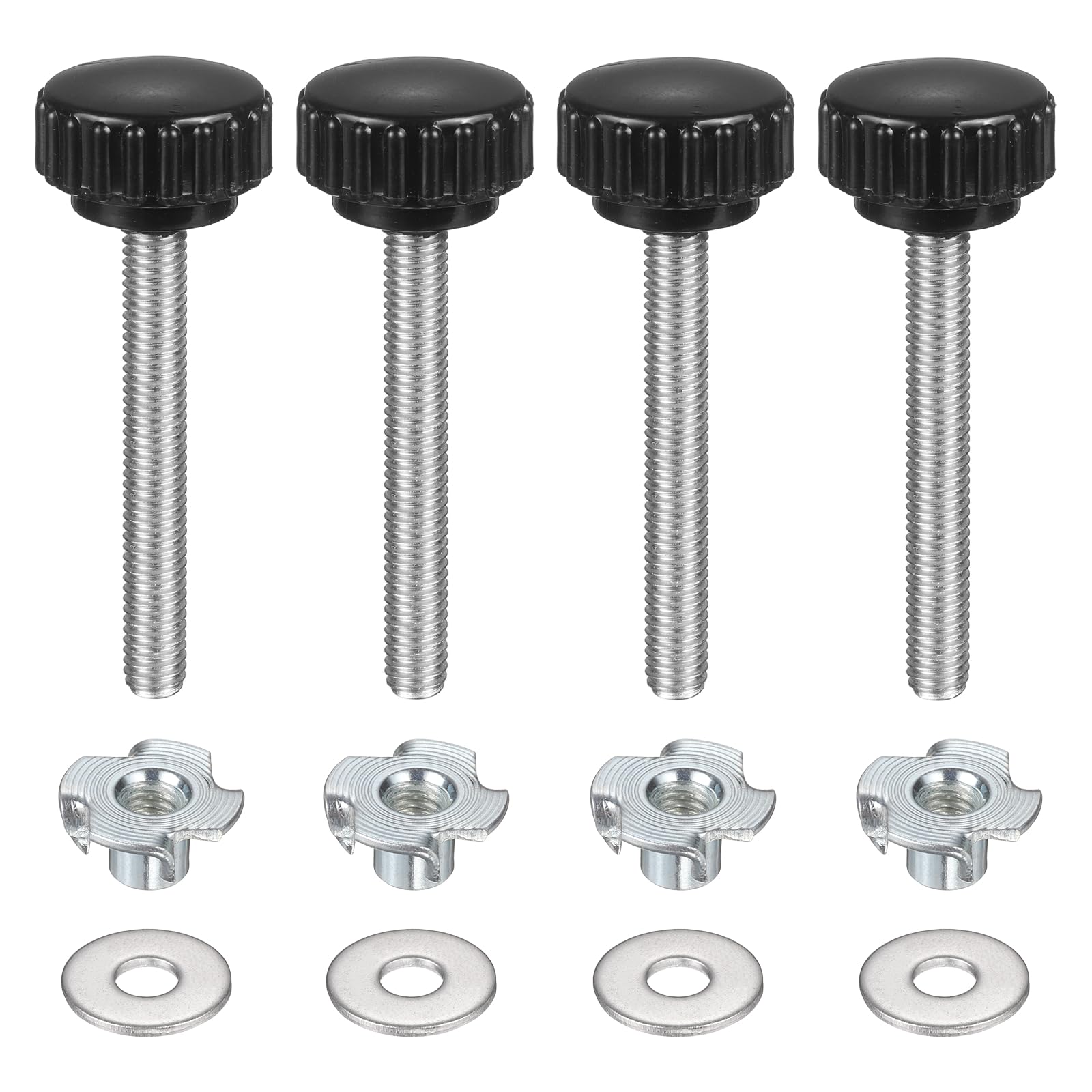 sourcing map 4 Pcs M6 x 45mm Knurled Clamping Knobs 22mm Head with Washers & T-Nuts