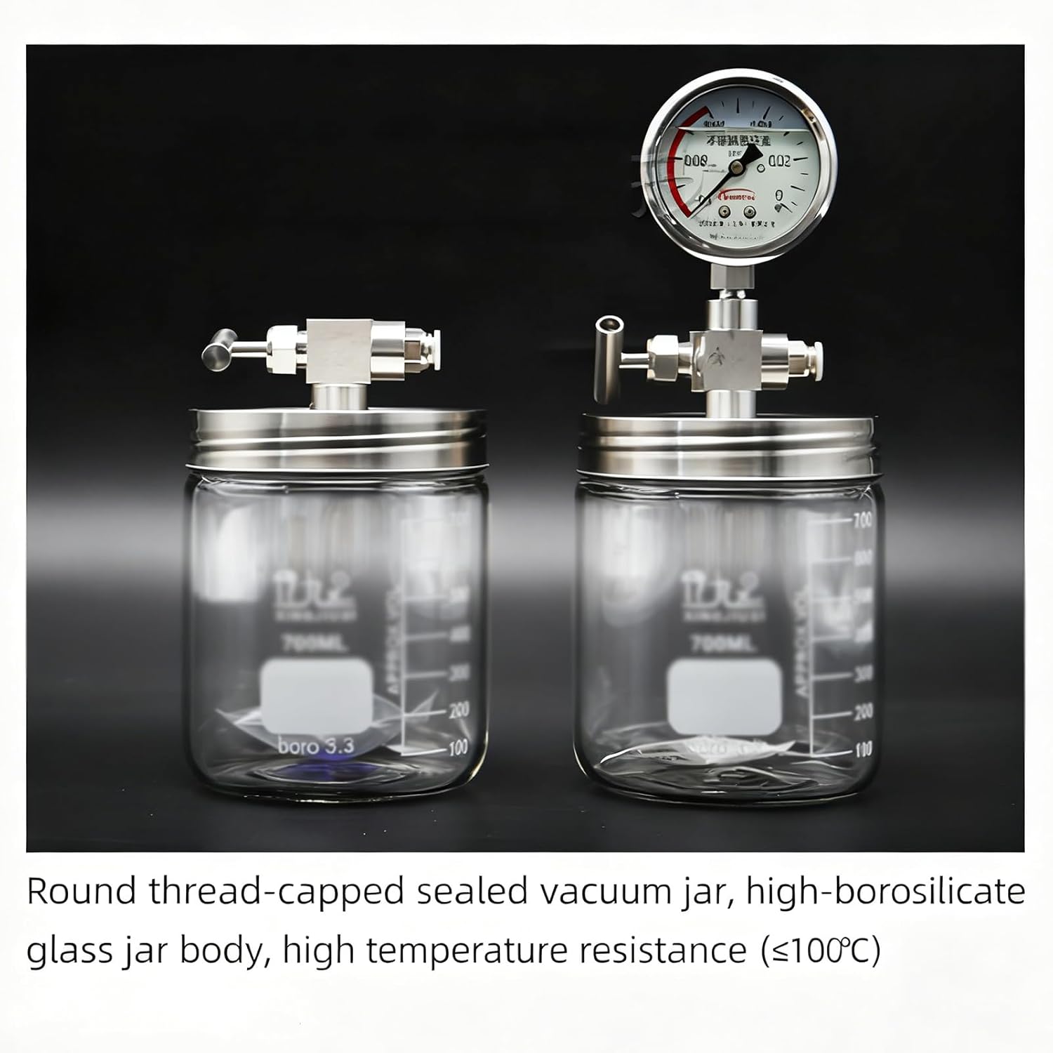 Laboratory Degassing Chamber, Mini Vacuum Storage Canister, with Vacuum Gauge, for Lab Sample Preservation, Chemical/Biological Specimen Storage, 250 Ml/500ml/800ml