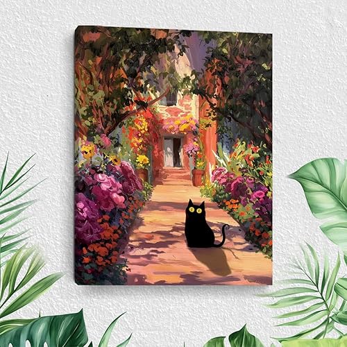 Vista 21 de Divertido arte de pared enmarcado con gato, imagen abstracta para beber café, lindo gato retro, decoración de pared, póster de lienzo adecuado