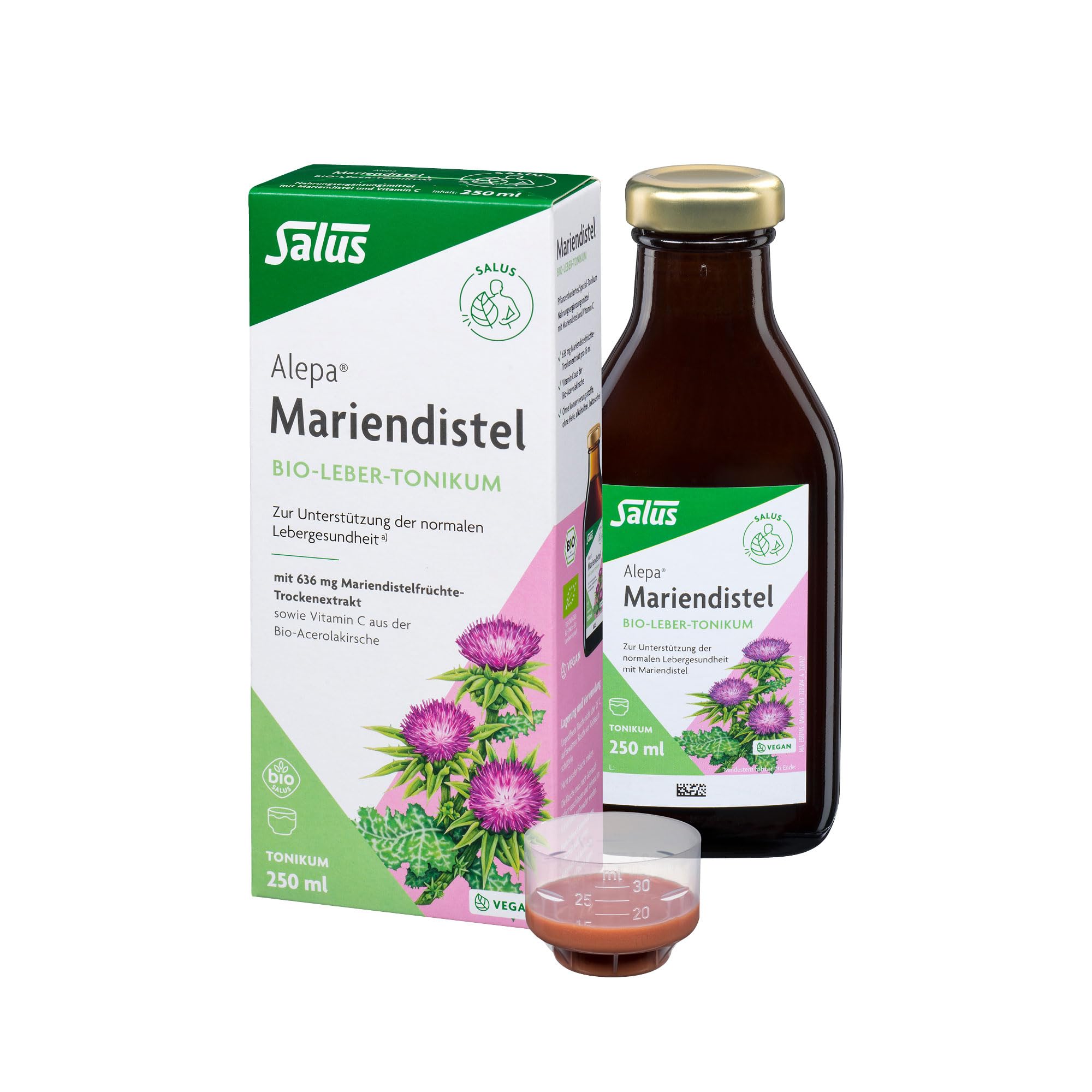 Salus Alepa Mariendistel Bio-Leber-Tonikum 250 ml | Flüssiges Bio Nahrungsergänzungsmittel mit Mariendistel zur Unterstützung der Lebergesundheit*, vegan mit Vitamin C