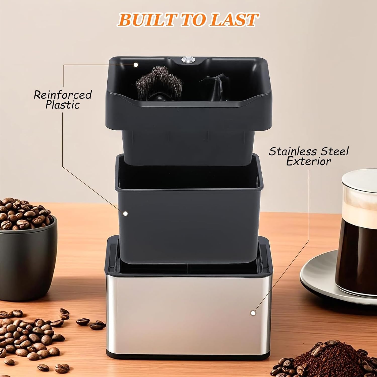 Rascador portafiltro de café con opciones de montaje y contenedor grande