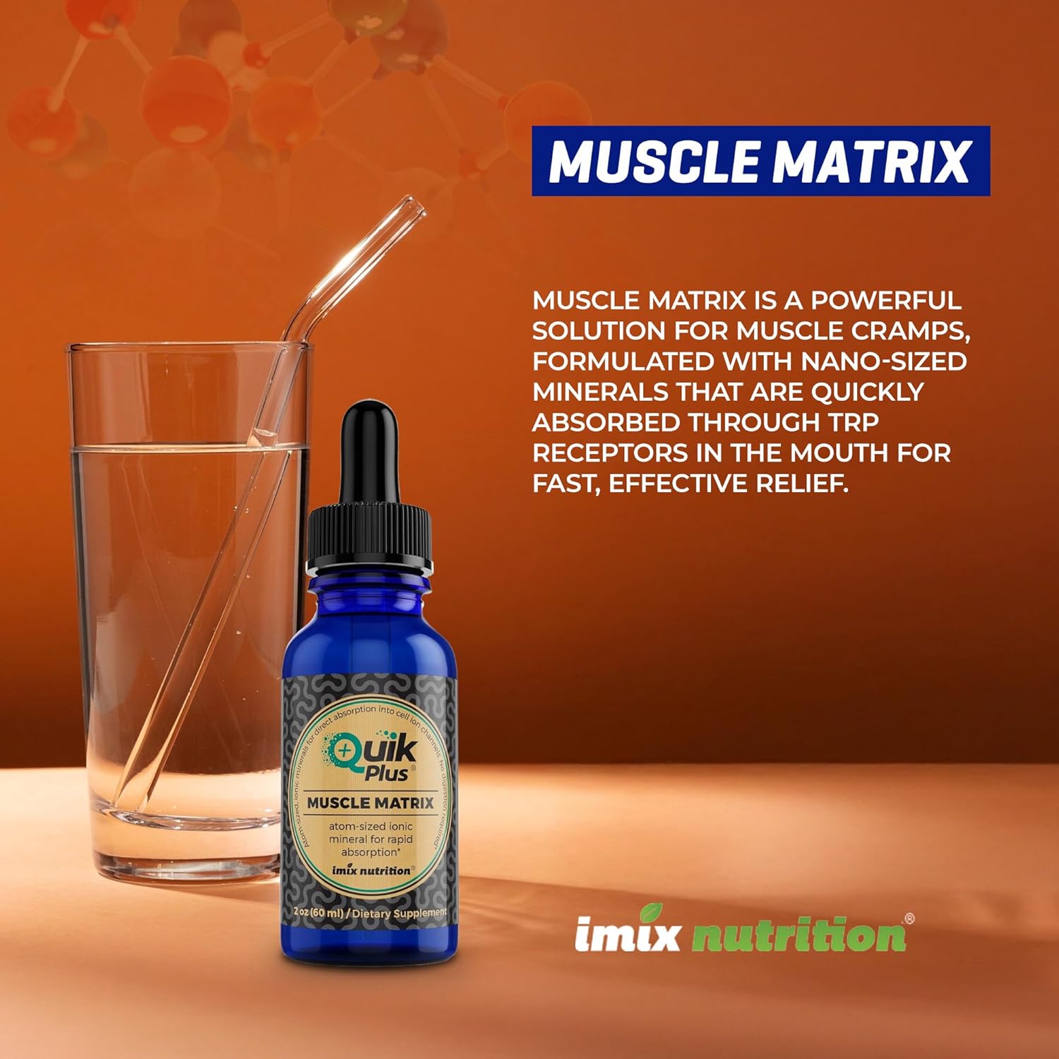 QuikPlus Muscle Matrix - Ionic Liquid Mineral Supplement, Support for Muscle Cramps, Vegan, Gluten Free, Highly Bioavailable, 30 Servings, 2 Fl oz
