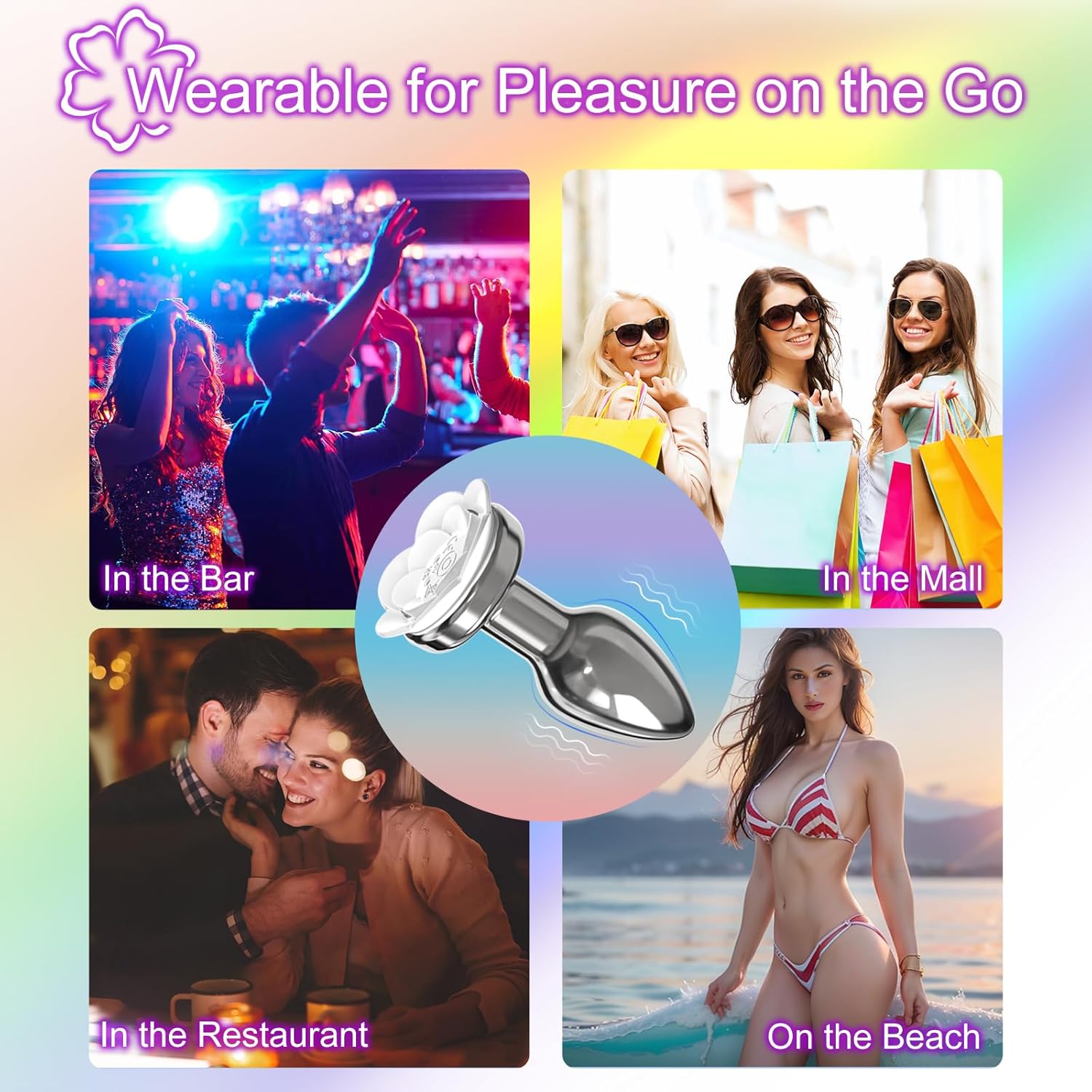Anal Plug Adult Sex Toys for Women - Rose Vibrator Vibrating Butt Plug 10 Colorful Lights & 10 Powerful Vibration Modes & Remote Control, Metal Vaginal Anal Prostate Massager for Men Couple Pleasure