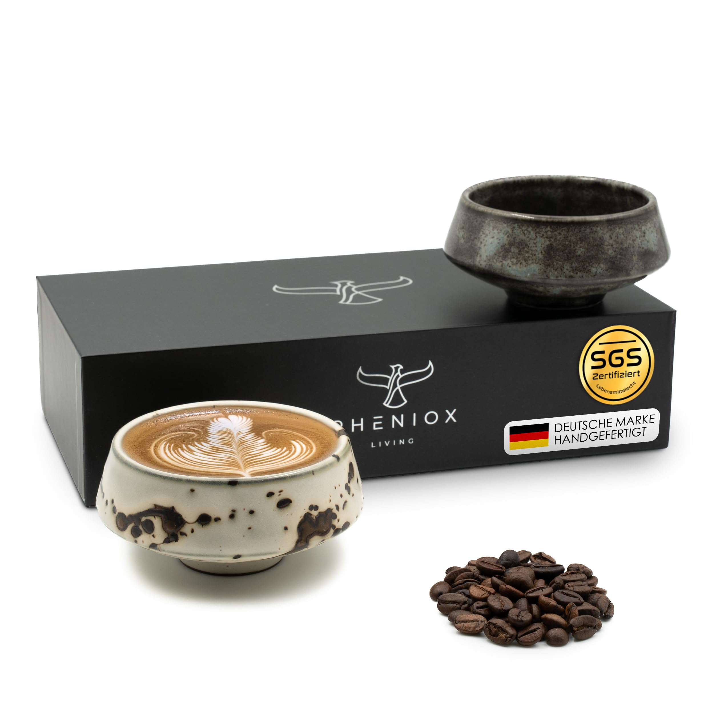 Pheniox Lot de 2 tasses à cappuccino Barista - 180 ml - Tasses à café en porcelaine de qualité supérieure - Sans anse - Design intemporel et moderne - Passe au lave-vaisselle - Cadeau pour homme et