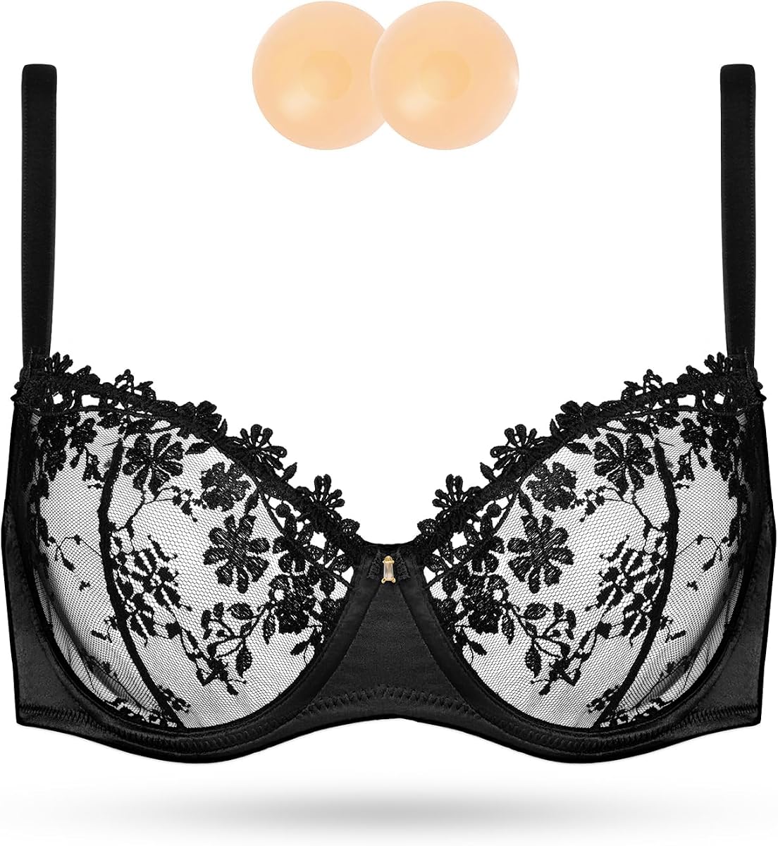 Women's Sexy Lace Bra Demi Sheer Mesh Balconette See Through Bralette Unlined Underwire Embroidered