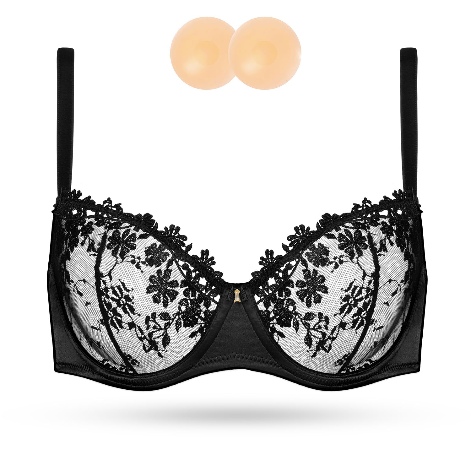 Women's Sexy Lace Bra Demi Sheer Mesh Balconette See Through Bralette Unlined Underwire Embroidered