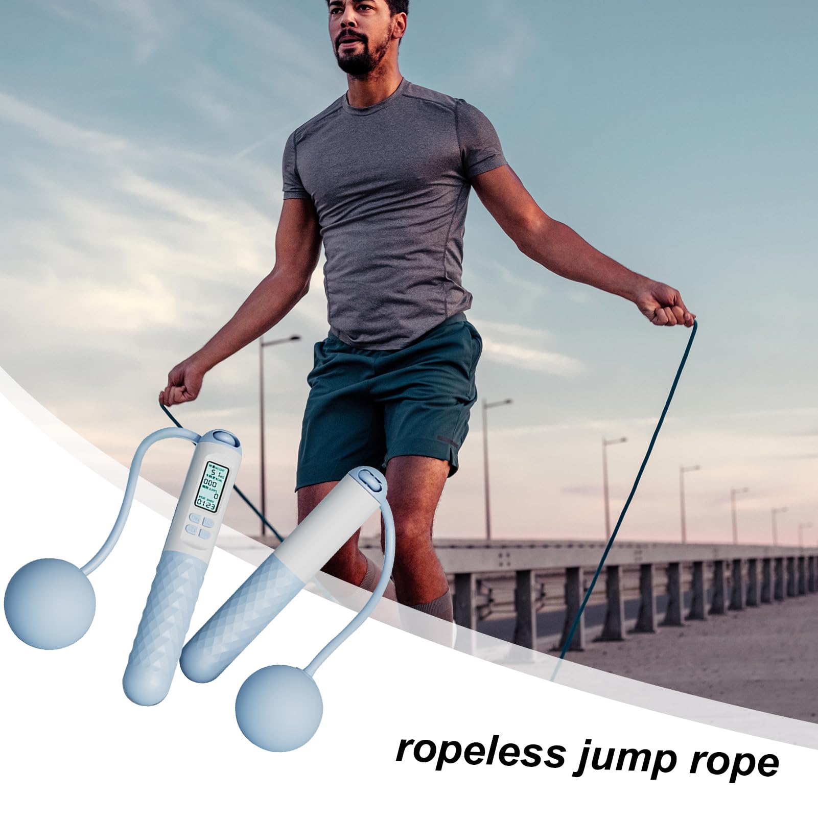 Cuerda de saltar inalámbrica, saltar con contador, bola de conteo digital ajustable, sin cuerda para mujeres, hombres, niños, ejercicio, entrenamiento de fitness (blanco y negro)