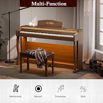 UMOMO U-732 88 Weighted Key Digital Piano with Adjustable Light, Hammer Action Electric Piano with Piano Stand, Full Size Electronic Piano Keyboard for Beginner, Adults, Brown
