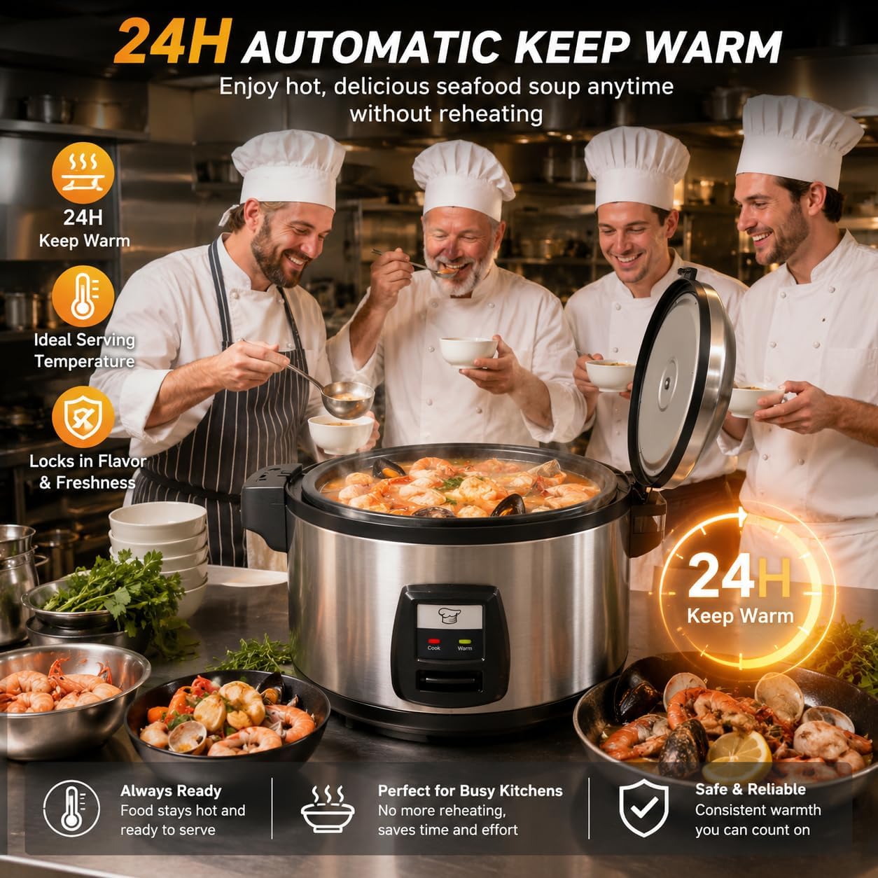 13.8 QT Large Commercial rice cooker 65 cups cooked rice with stainless steel body Commercial Electiric Rice Warmer for 18-28 people, with One-Touch Operation