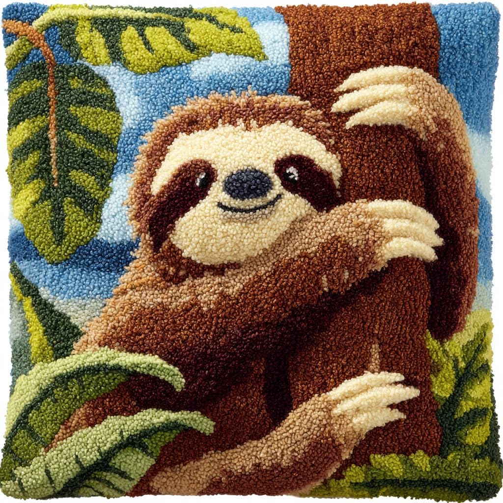 Henypt DIY Pillow Cover Making Kits Latch Hook Kit Sloth