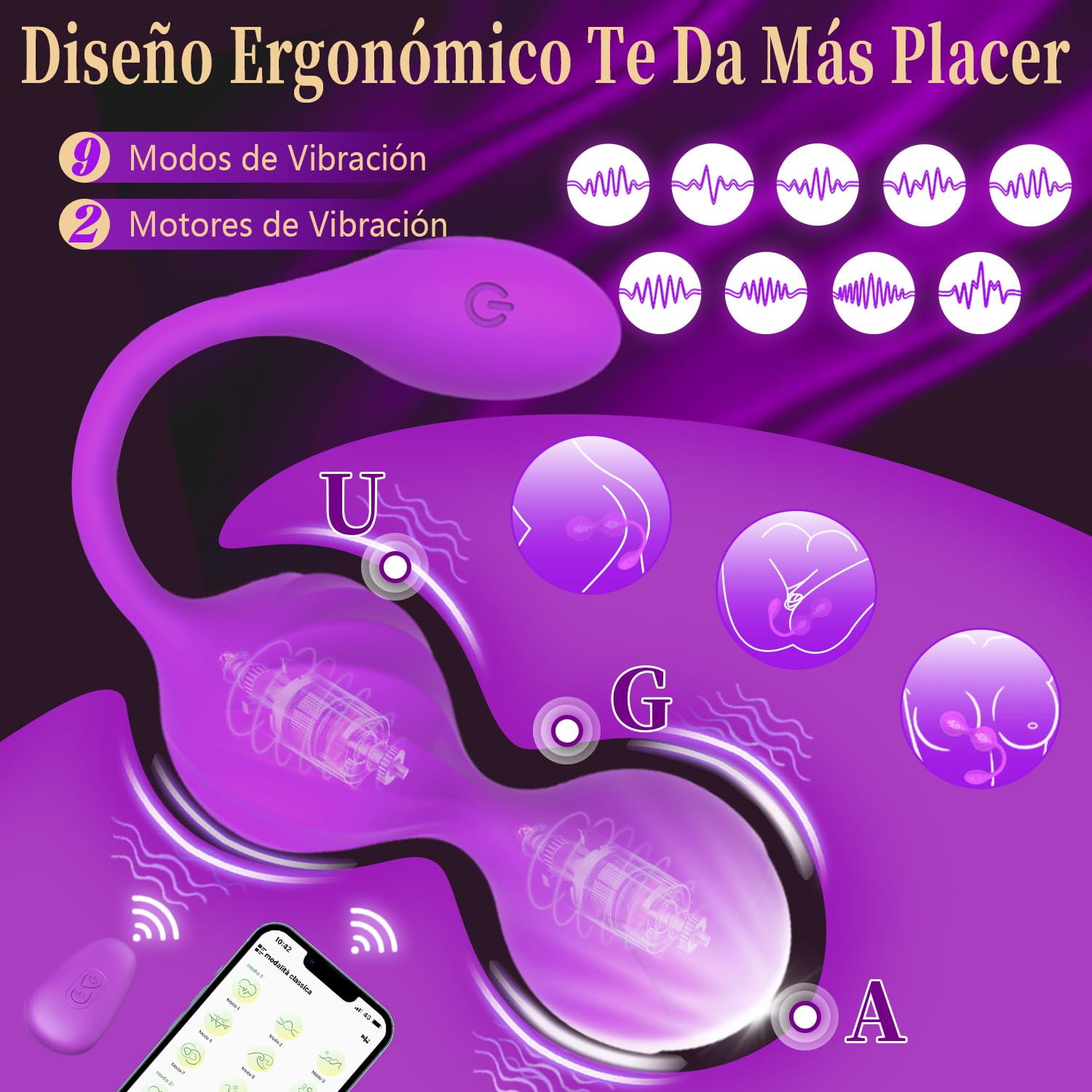 Vibradorador Mujer Juguetes Eróticos para Pareja Sexuales Vibrador Mando Distancia 9 Modos Vibradores Consoladores.. para Mujer con Vibración Vibradorador Clítoris Control Remoto APP Bolas Chinas(Uva)