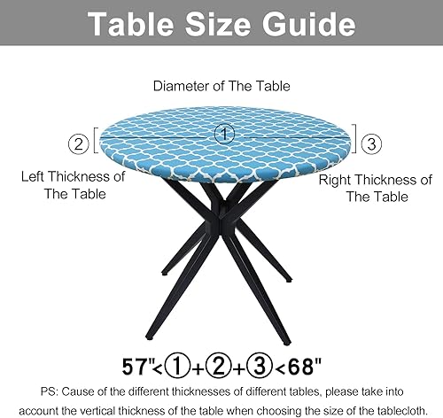 Miniatura 60 de Smiry - Mantel redondo de vinilo ajustable con bordes elásticos y parte trasera de franela, mantel de vinilo impermeable, lavable, diseño enrejado