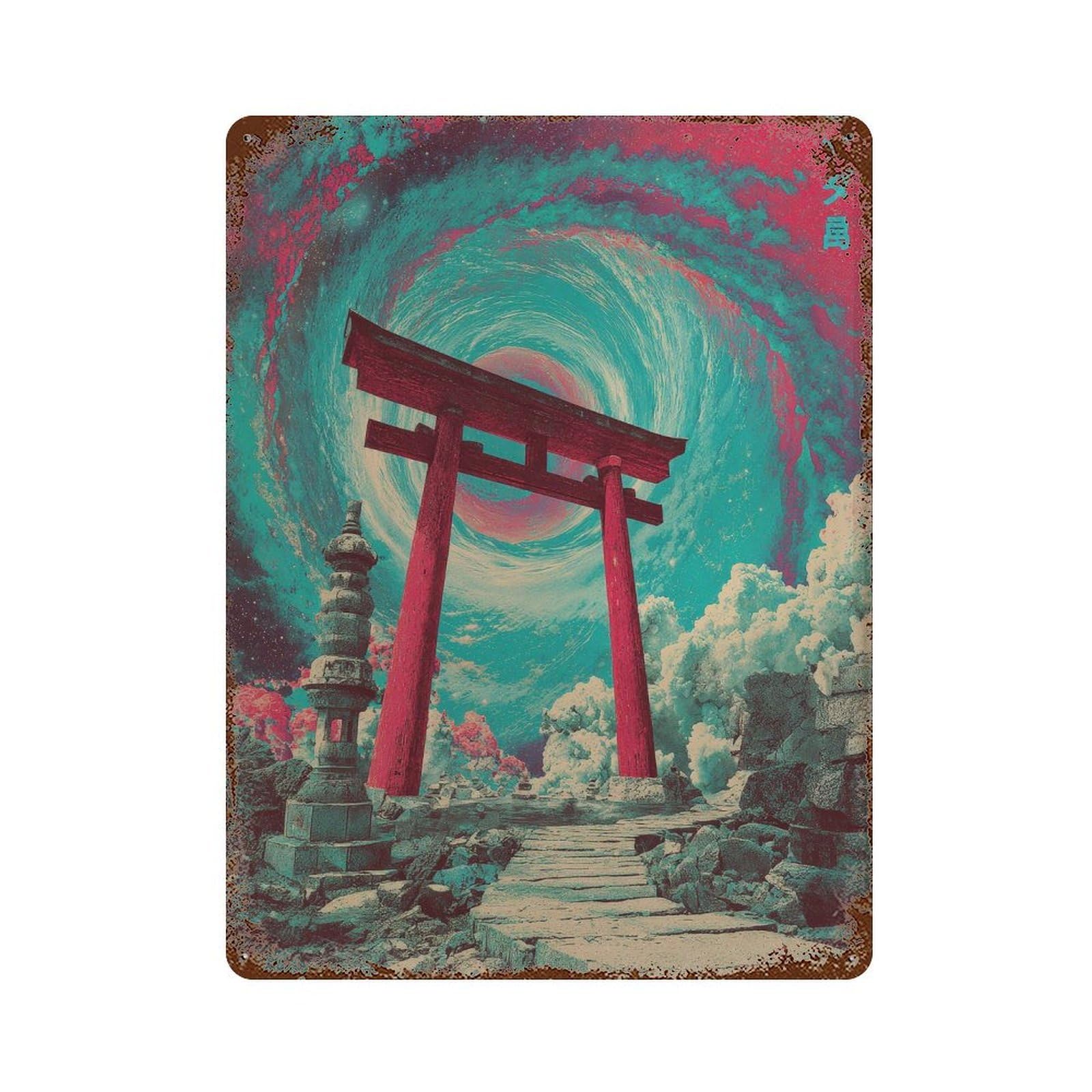 xiaoxiaoshen Torii Gate. Japanese Surreal Cosmic Fantasy Wall Decor Art Metal Tin Poster Modern Home Decor Art Home Bar Shop Decorations Vintage Sign 40x30cm
