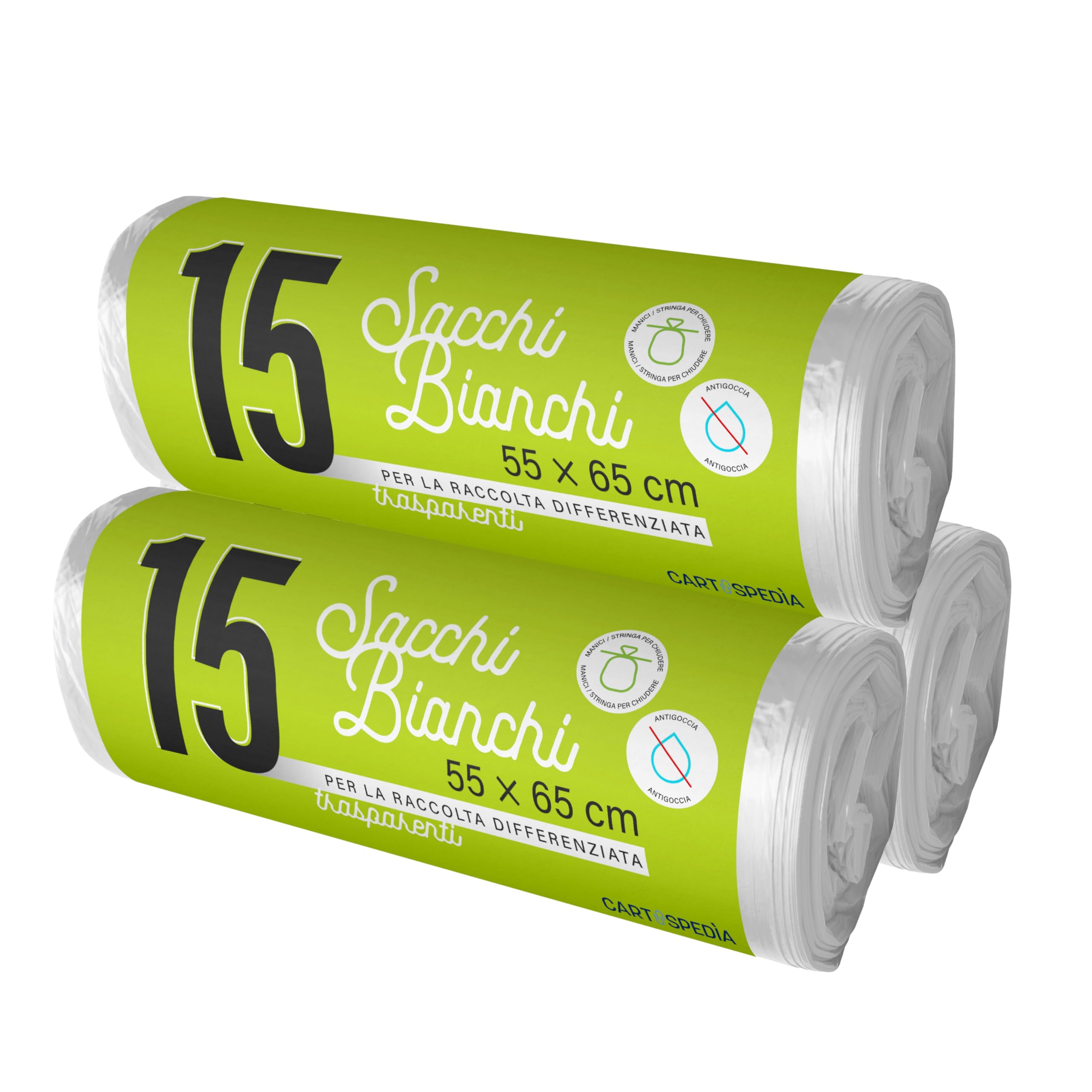 75 Sacchetti Spazzatura - BIODEGRADABILI- MISURA: 55x65 cm - con Manici | Sacchetti Immondizia da 40L, Trasparenti per Raccolta Differenziata | Buste Anti Umidità, Plastica Riciclata, Trasparenti
