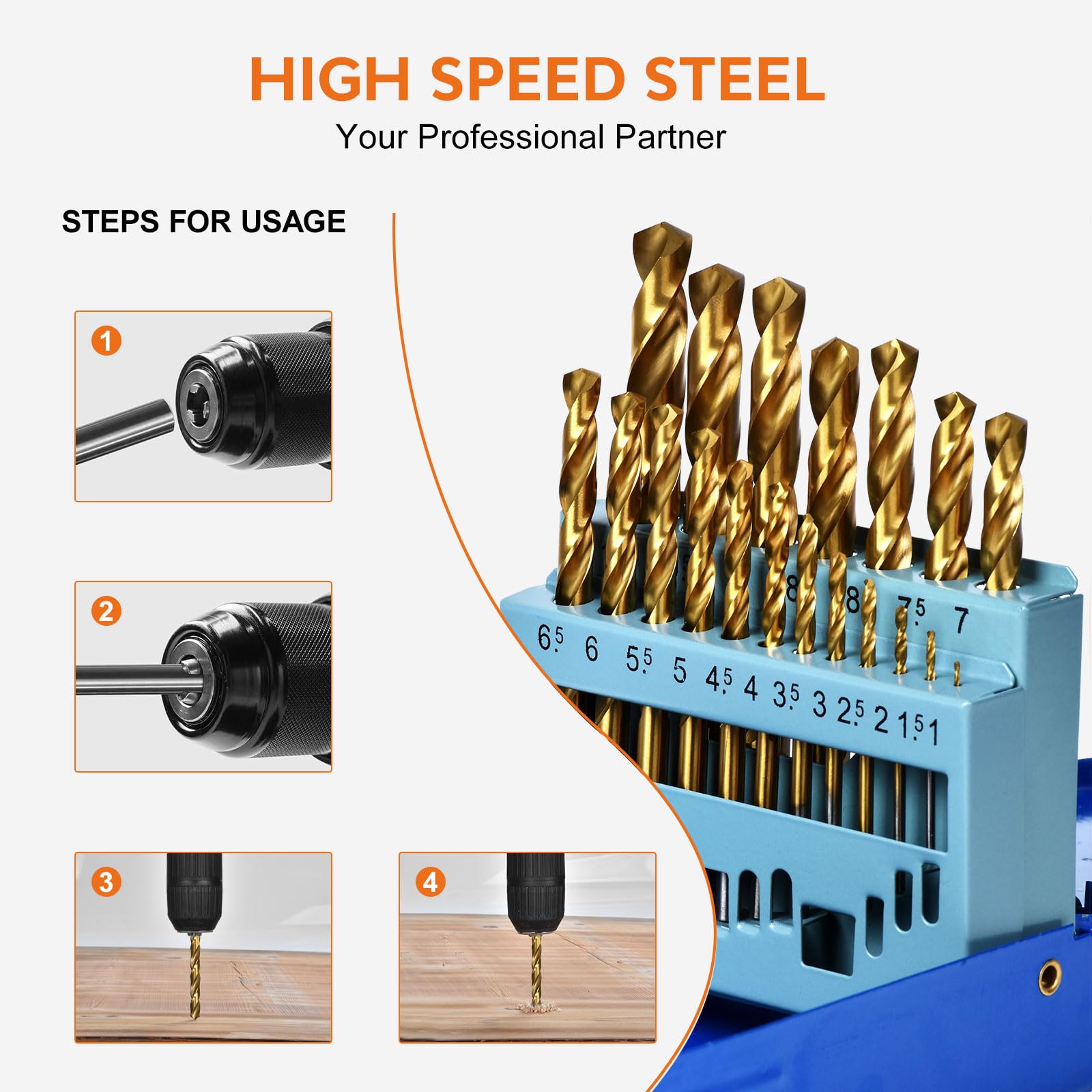 19PCS M35 5% Cobalt Drill Bit Set, Titanium Coated Metal Drill Bits Set, diameter 1.0 to 10mm - Image 4