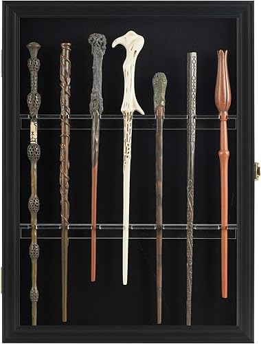 Miniatura 4 de Vitrina mágica para 7 varitas – Soporte de pared con cerradura | Caja de almacenamiento vertical u horizontal para colgar (negro)