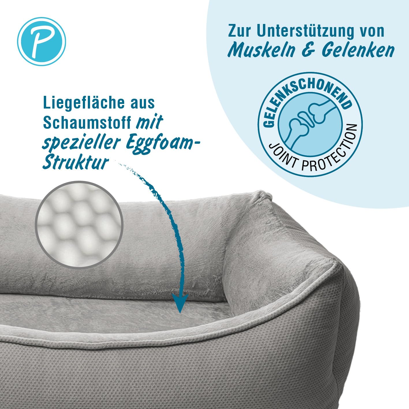 Petlando Orthopädisches Hundebett Like Ortho Lucy, Grau, M, L95xB60xH25cm | Für mittelgroße Hunde, Wendekissen, Eggfoam-Matratze, ergonomisch & gelenkschonend, rutschfest, waschbarer Bezug