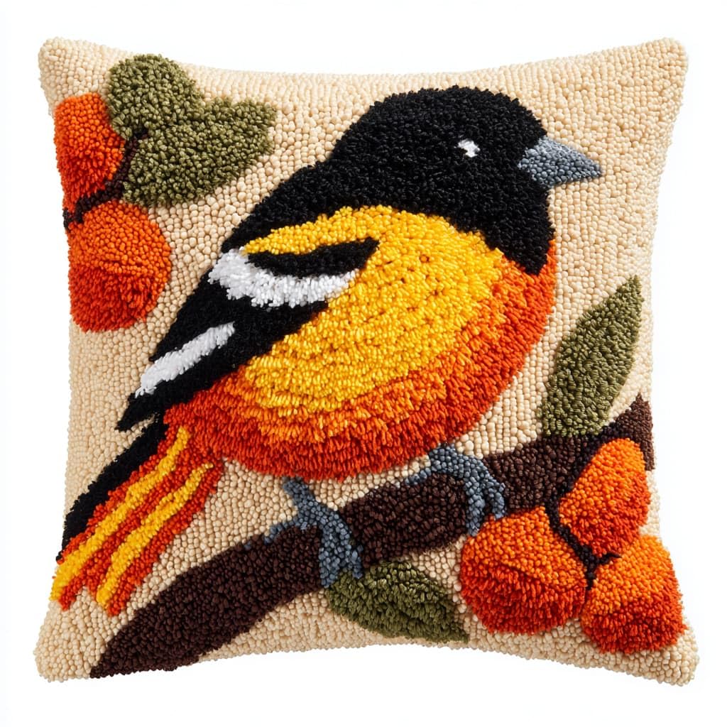 Taxpy DIY Rug Pillow Cover Latch Hook Cushion Kits, Birds on the Branches Needlework Pillow Cover Sofa Cushion Rug Making Kits,17x17inch