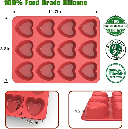 Miniatura 3 de SILIVO Molde de silicona para magdalenas de corazón (paquete de 2) - Moldes de silicona antiadherente para hornear, molde para cupcakes para
