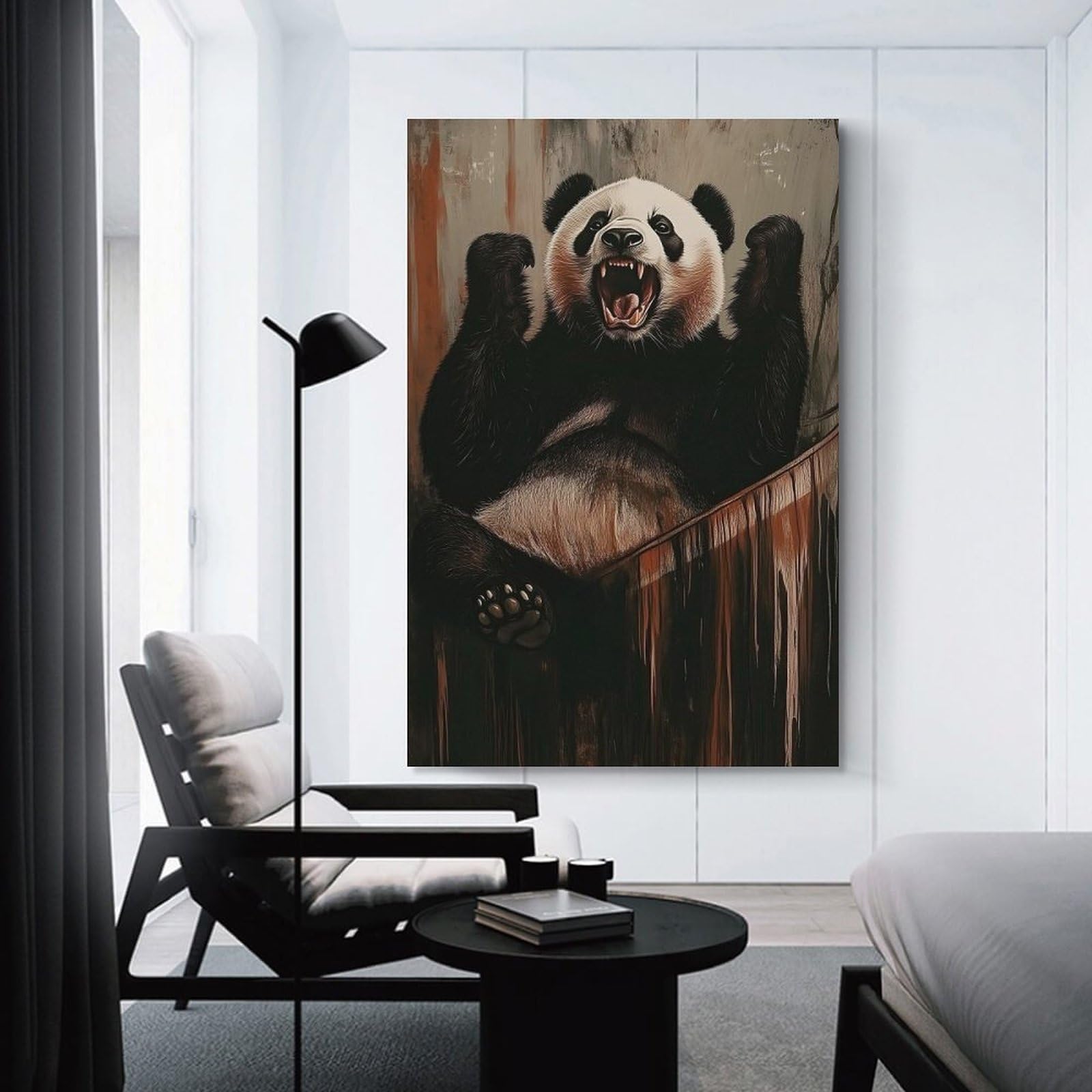 Junmoney Angry Panda Wall Art Print 20x30inch(50x75cm), for Living Spaces, Bedrooms Or Relaxed Rooms, A Home Accent with Warm Character