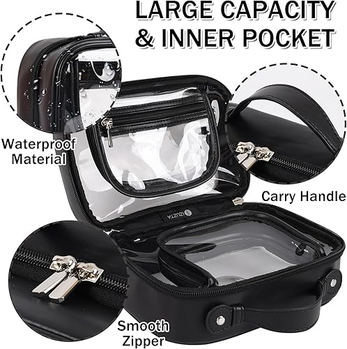 Miniatura 4 de Iqimott Neceser de viaje Bolsa de maquillaje transparente, bolsa de cosméticos con cremallera aprobada por la TSA, Negro -, Moda