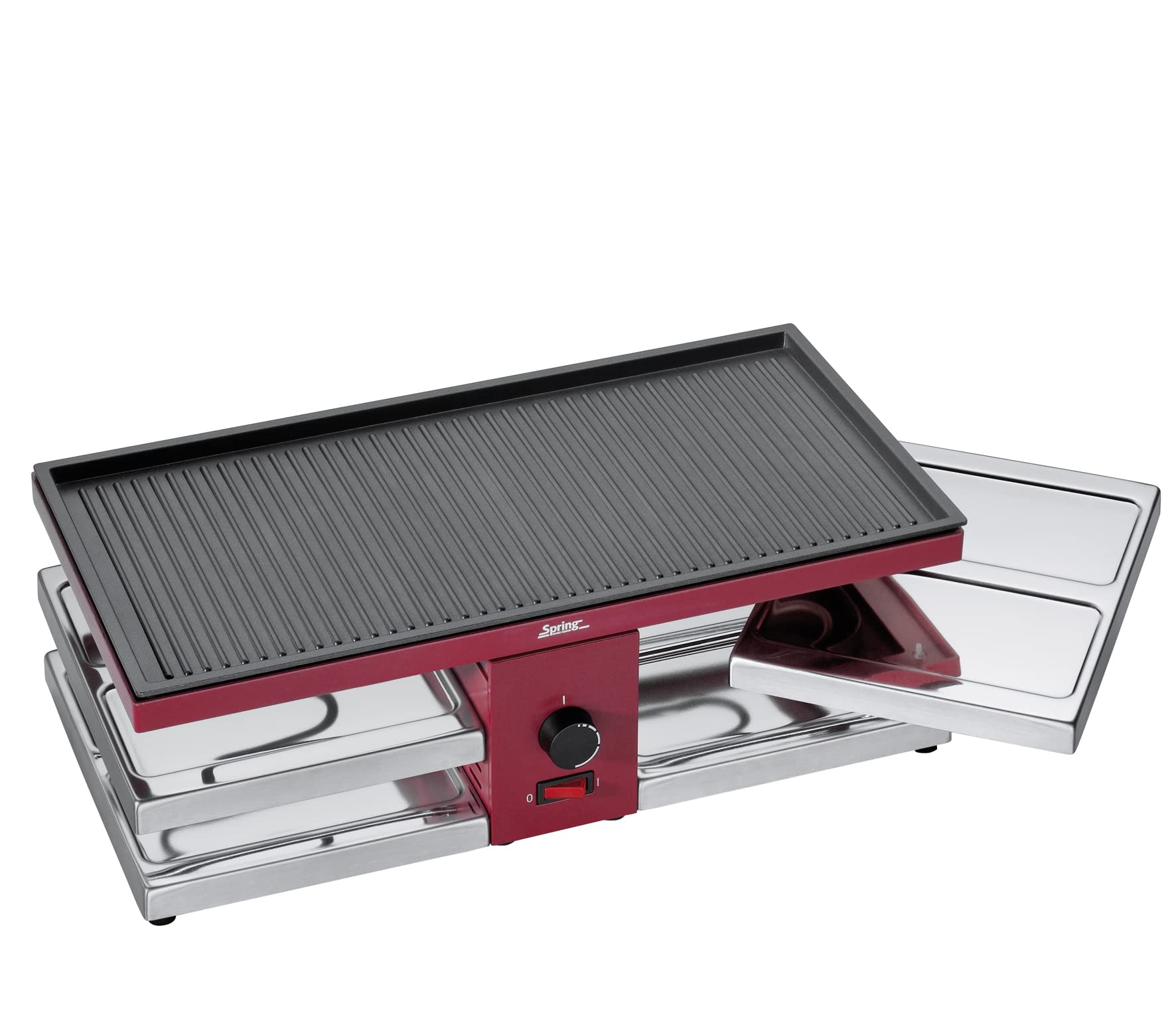 Spring raclette z aluminiową płytą do grillowania, czerwony