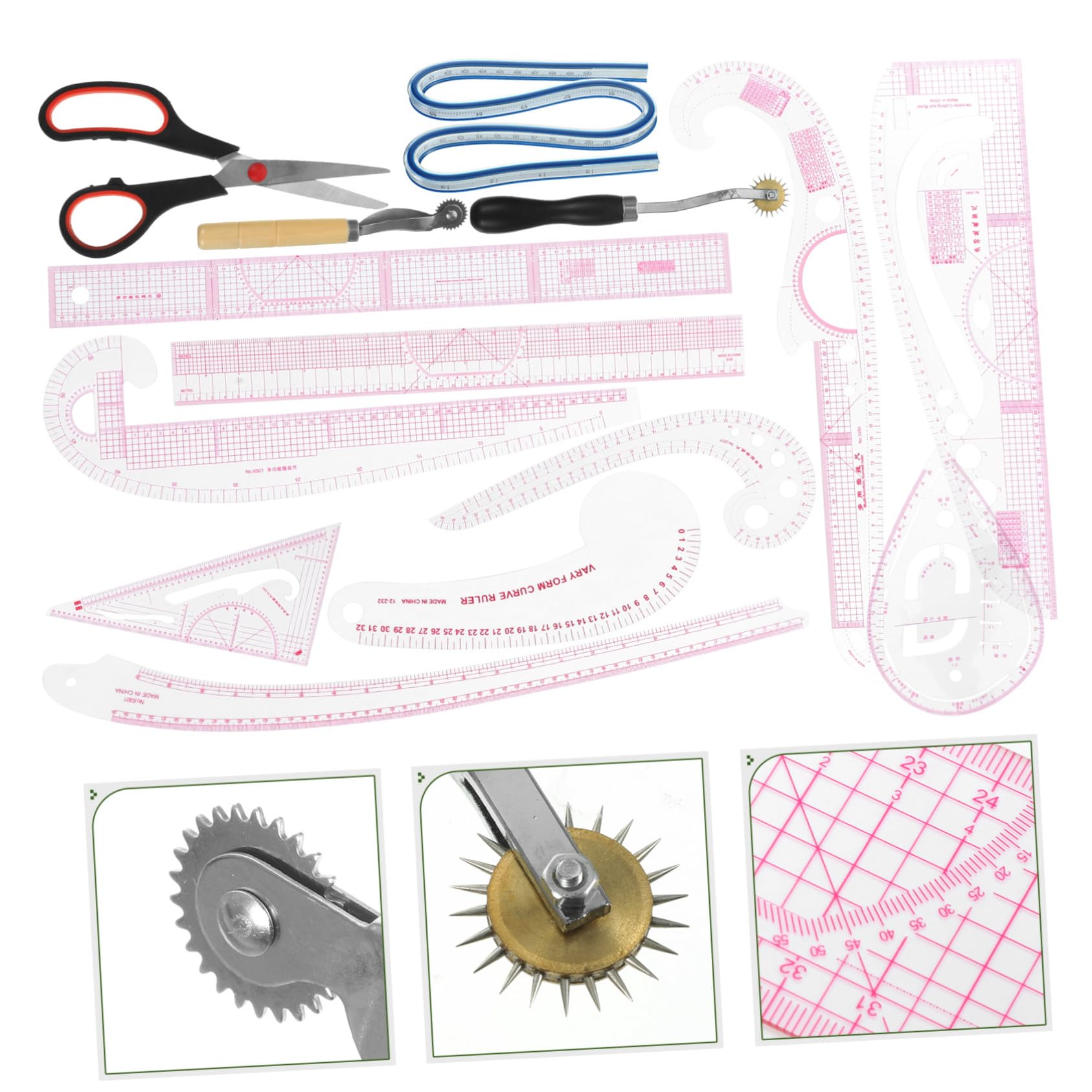 Nählineal für Zuschneiden und Anlegen aus Pvc und Edelstahl 14 Stück Multifunktionale Schnittmuster Lineale für Professionelle Näher und Designer