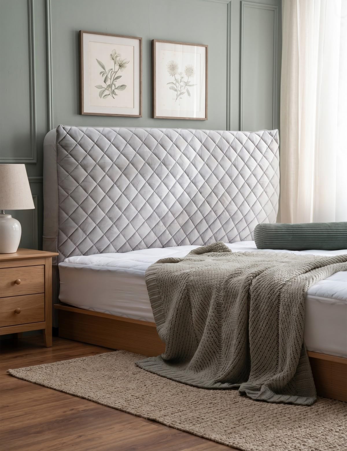 Bed Headboard Cover ‌Double, Quilted Thicken Protector Light grey,150x70cm — image 1