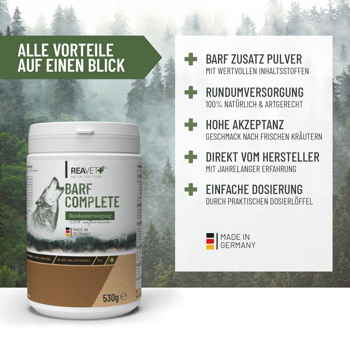 ReaVET Barf Complete Dog 530g - Barf, minéraux, Barf pour Chiens, vitamines Chien, additif Barf Chien