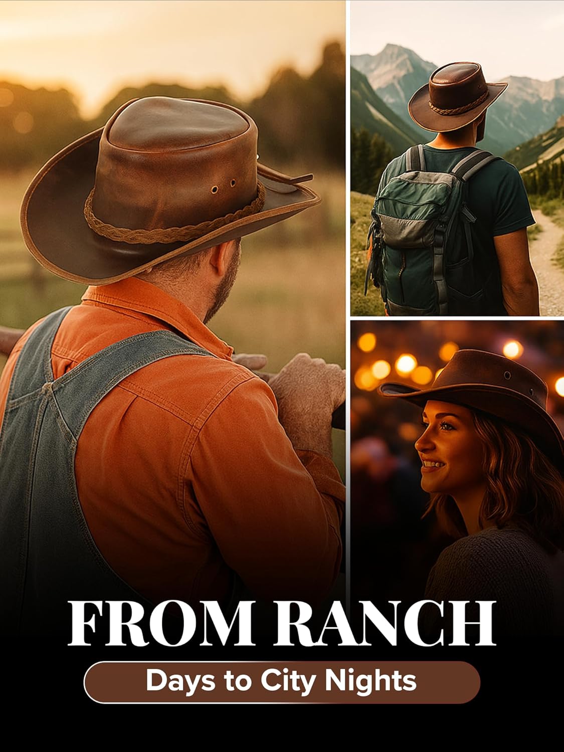 Genuine Leather Cowboy Hat for Men & Women – Western Outback Hat with Chin Strap & Sun Protection - Image 6