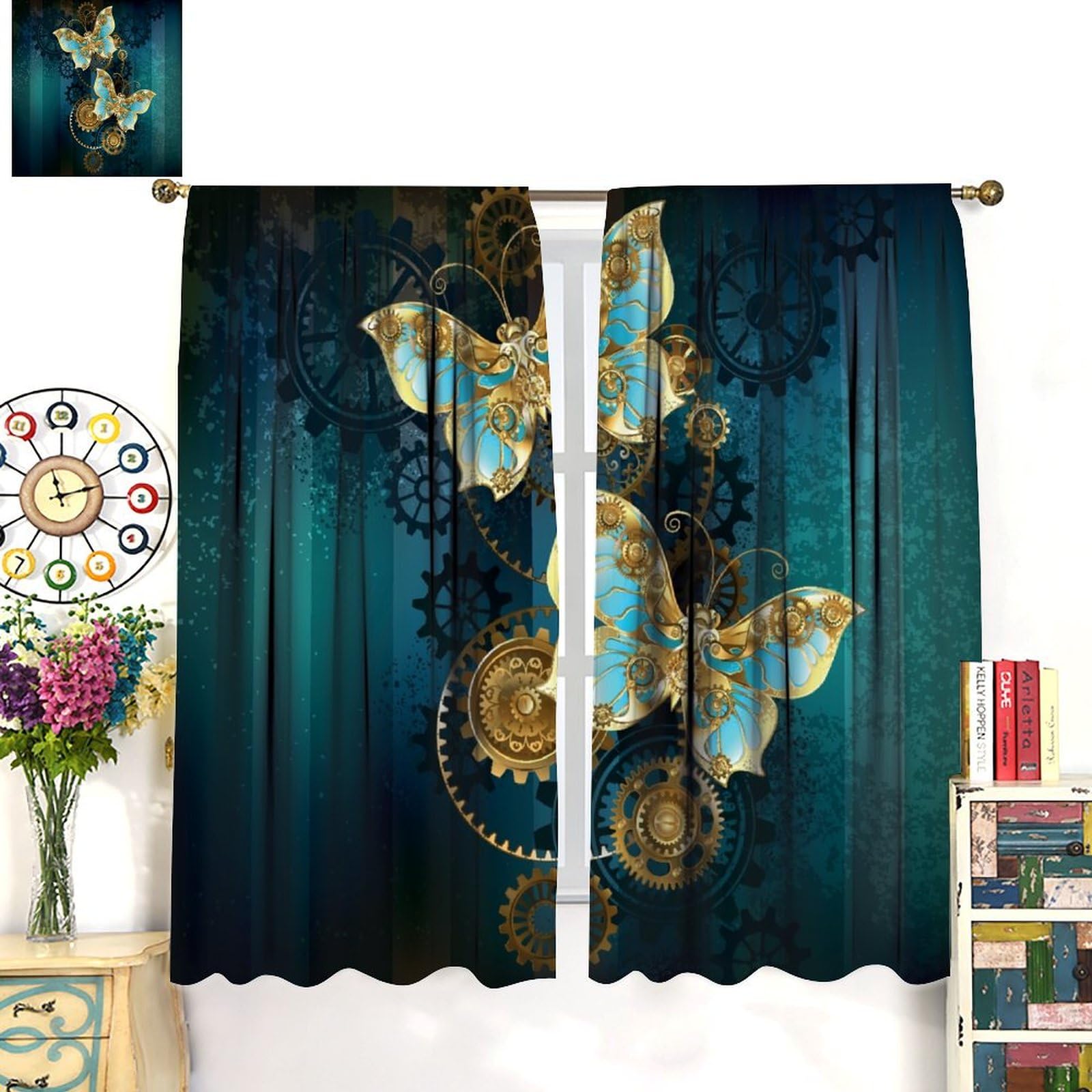 Amazon.com: KANEPE Steampunk Curtains, Metallic Blue