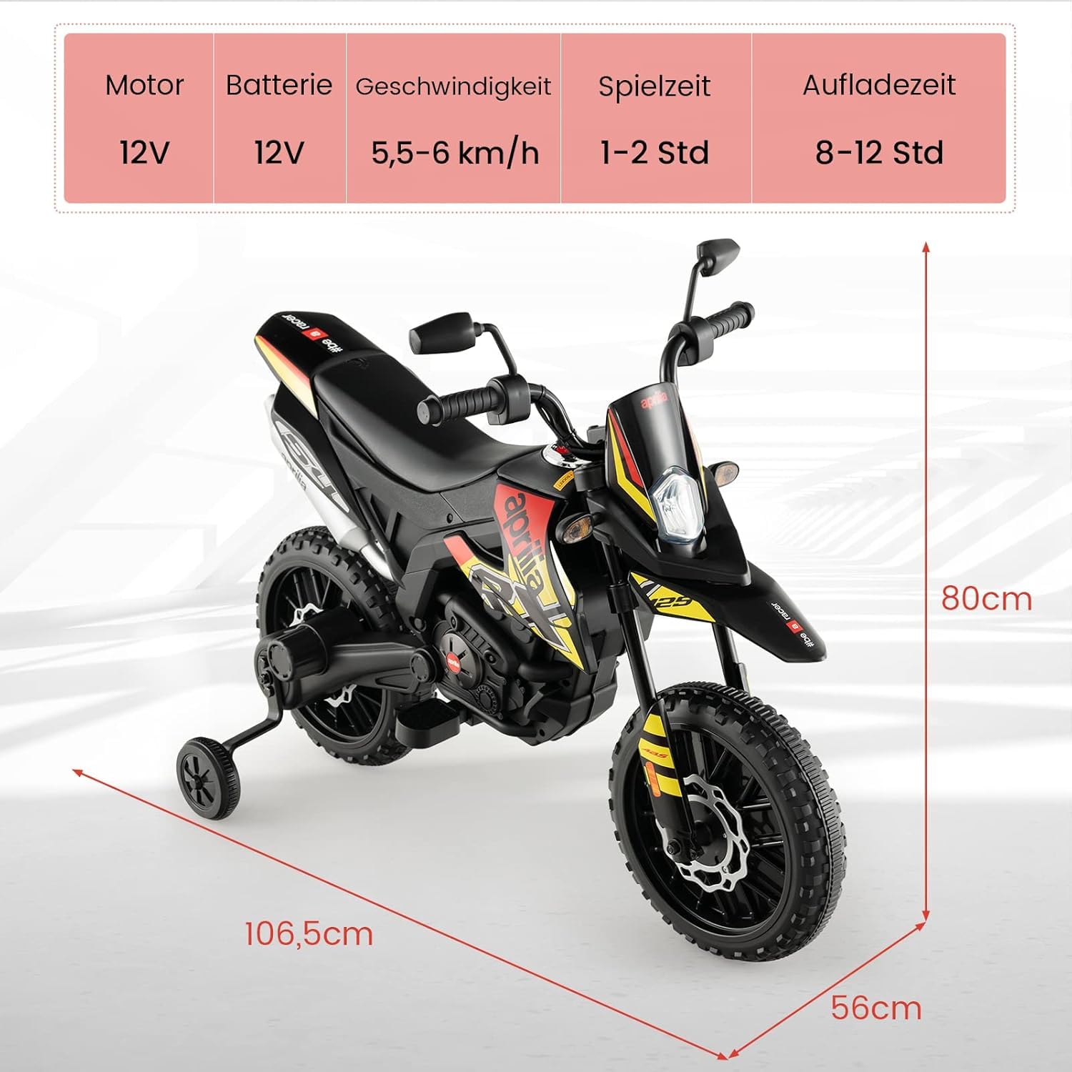 FANTASK 12V Elektromotorrad für Kinder 5,5-6 km/h, Kindermotorrad mit Stützrädern & Musik & Scheinwerfer, Gelbe und Schwarze Motorrad für Kinder von 3 bis 8 Jahren