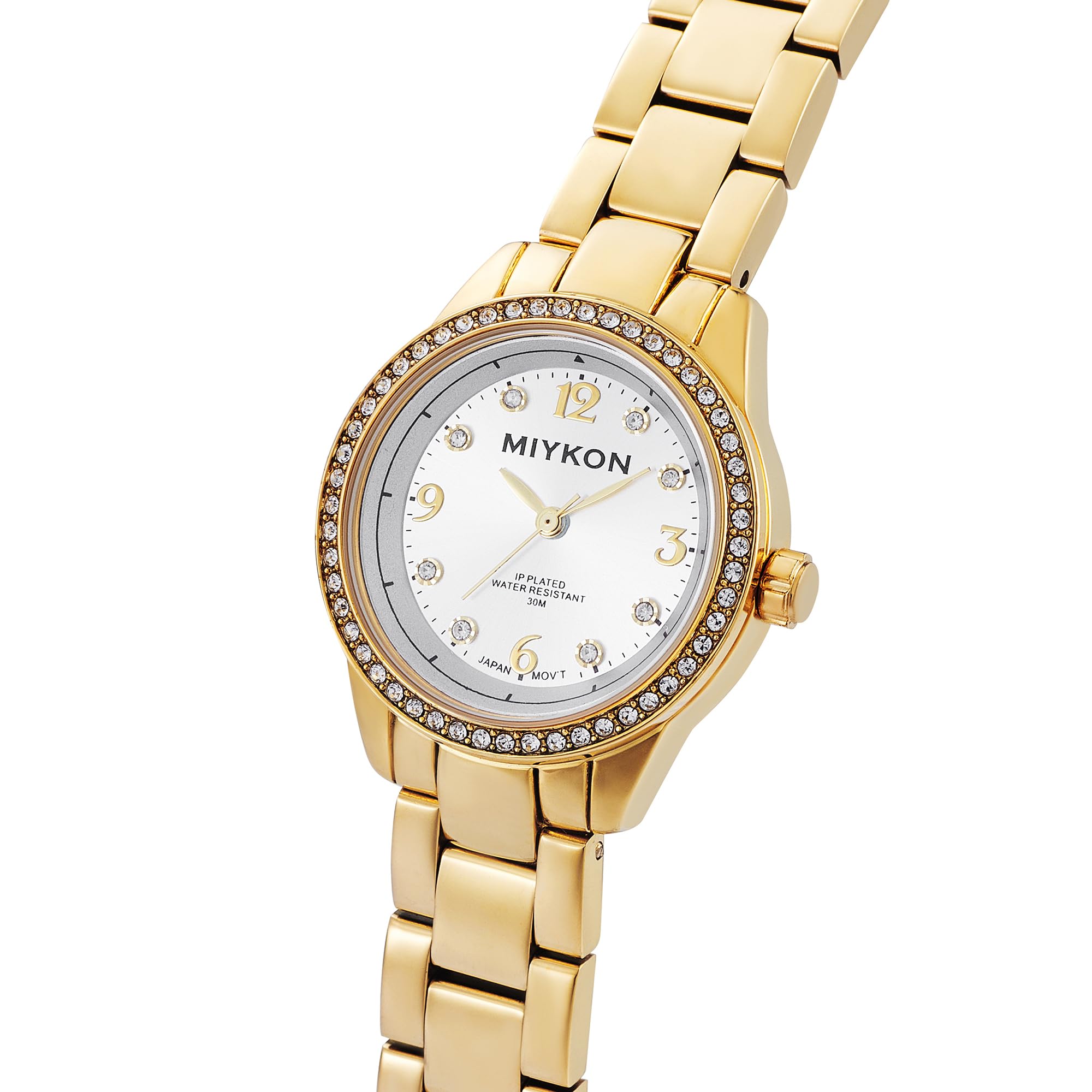 Miykon Orologio da donna in argento e oro, piccolo e delicato orologio da donna con veri cristalli, bracciale in acciaio inox IP da donna, vetro antigraffio, quarzo giapponese, resistente all'acqua
