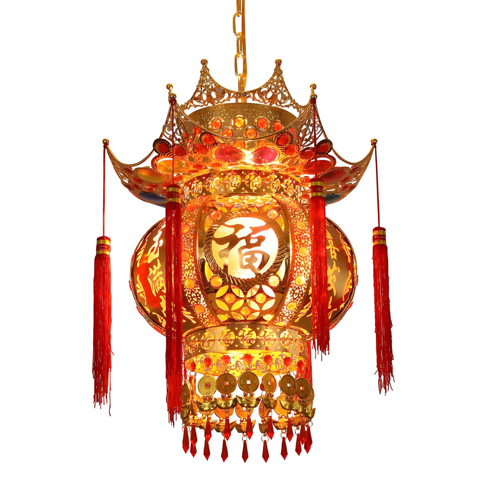 SBZIOJHDR Chinese-style lanterns, Luxury Palace Lantern, Exquisite Gold Chinese with Fu, Traditional Hanging Decorations(A,40#)
