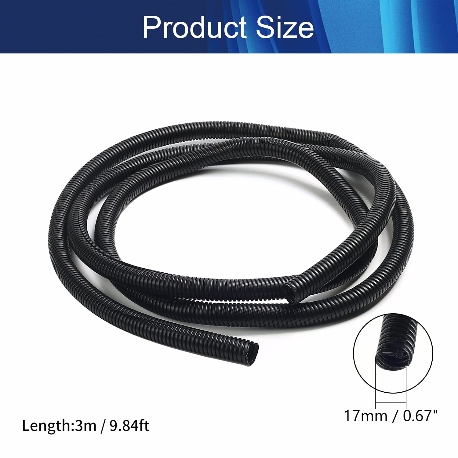 Aicosineg Cable Sleeves 9.84FT 0.67In Electrical Conduit Split Wire Loom Tubing Corrugated Tube Flexible Polyethylene Hose Cover for Home Outdoor Automotive Marine Wire Harness Wrap Cover Sleeve Black