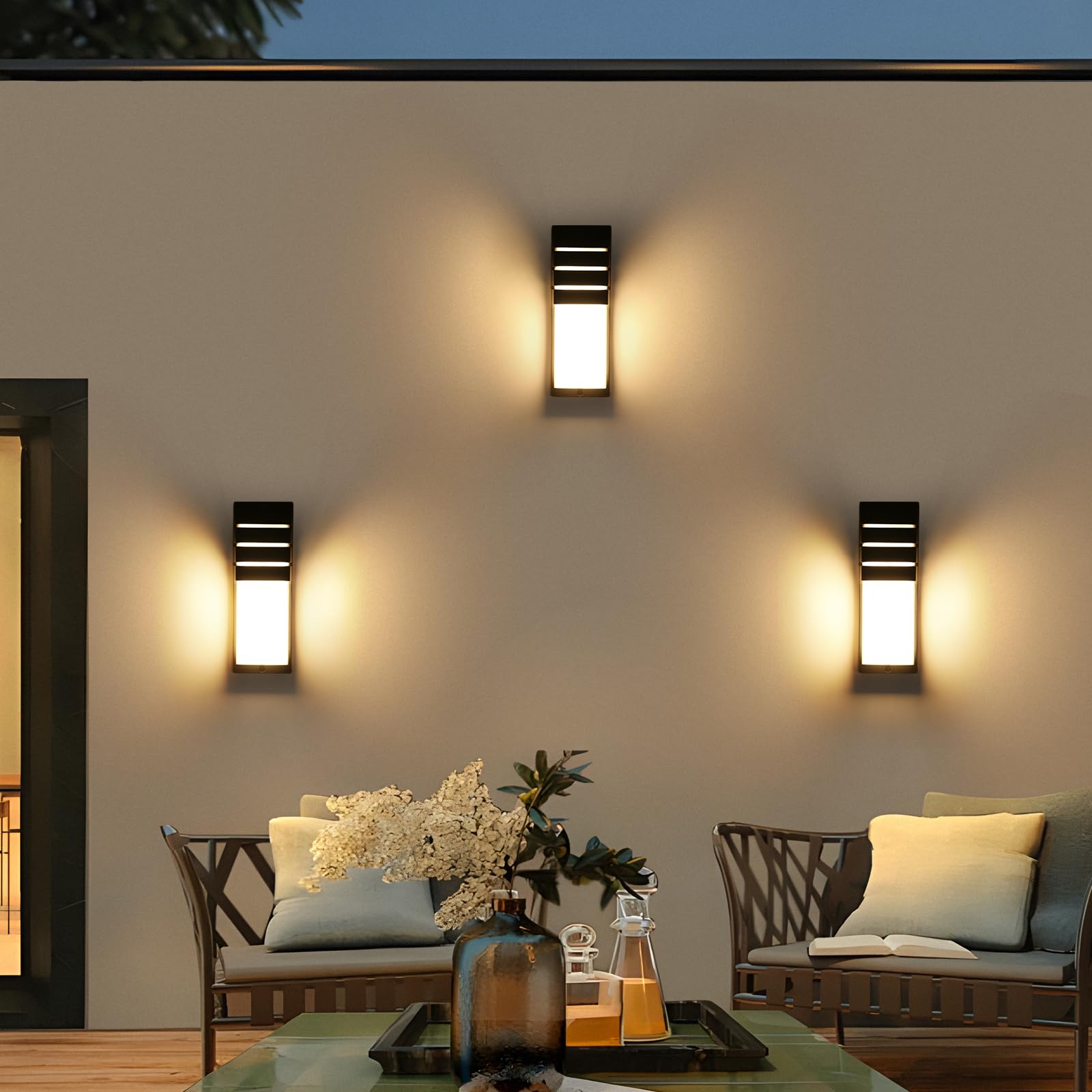 Goeco 2 Pack Lámparas de Pared LED Exterior, 12W 1300LM Apliques de Pared IP65 Impermeables, 3000K Luz Cálida Iluminación LED para Patio, Jardín, Dormitorio, Salón, 22.5CM x 8CM