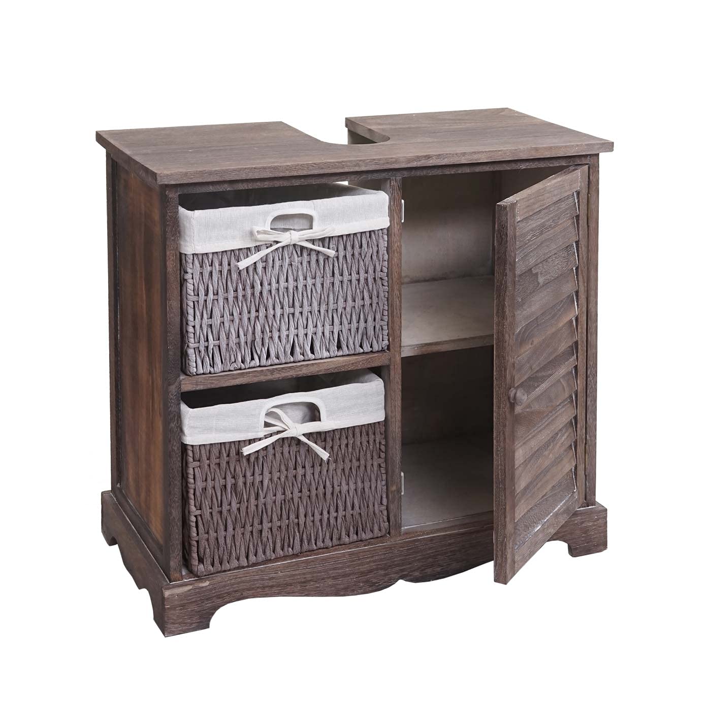 Mendler Badezimmerset HWC-H20AM, Badmöbel-Set Hochschrank Waschbeckenunterschrank Wandspiegel - Shabby braun