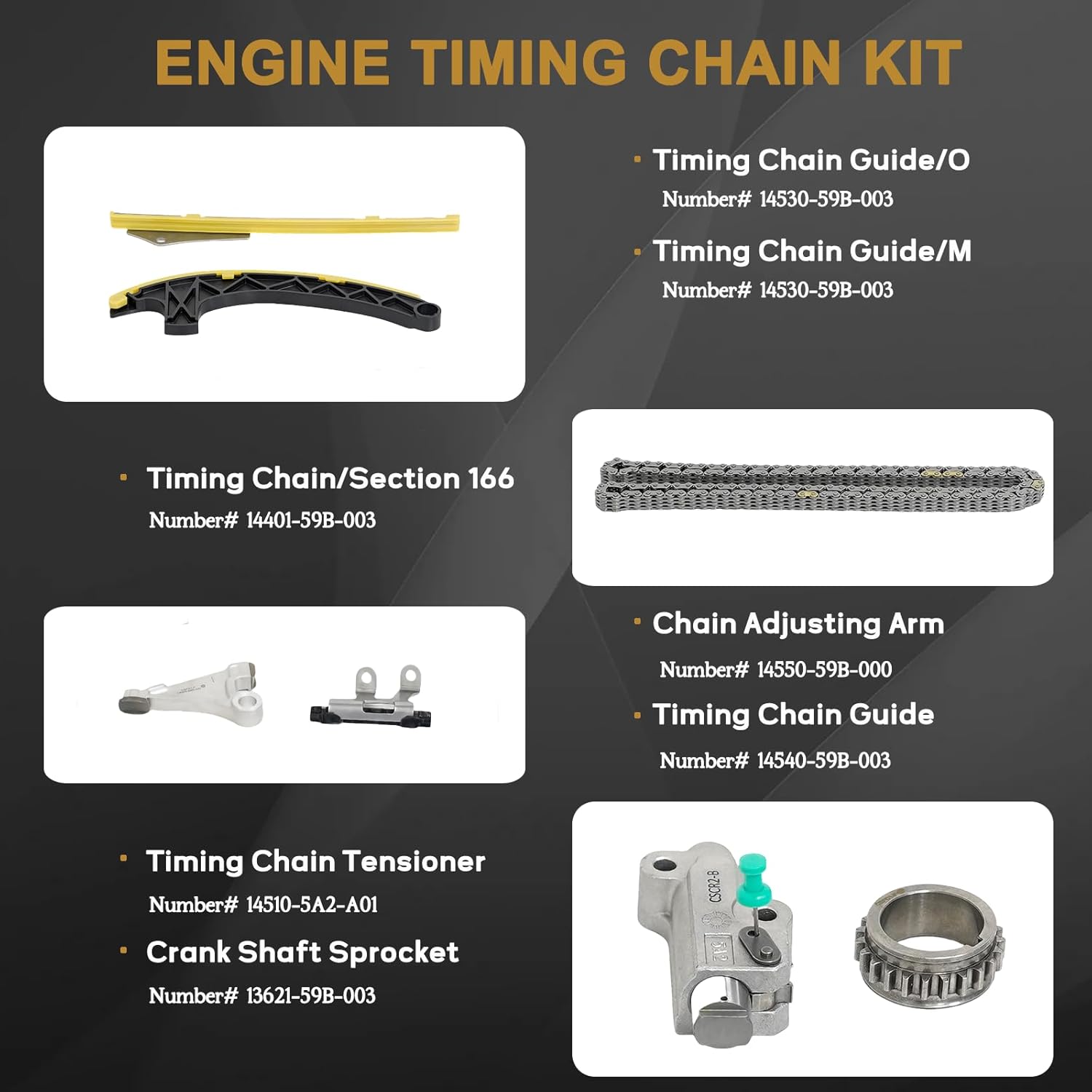 Engine Timing Chain Kit with Camshaft Adjuster Fits for 2016-2024 Honda Civic CR-V HR-V FC1 Automotive Timing Chain Set Replacement Parts with Guide Rail & Sprocket & Tensioner