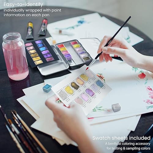 Miniatura 3 de ARTEZA Juego de pintura de acuarela, 12 pinturas de acuarela metálicas, pintura de acuarela iridiscente en medias sartenes, juego de acuarela de