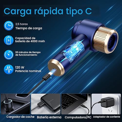 Miniatura 4 de JONYJ Aspiradora de mano para automóvil, aspiradora de mano de 16000 PA, portátil, inalámbrica, 2 en 1 plumero de aire y aspiradora con luz LED,